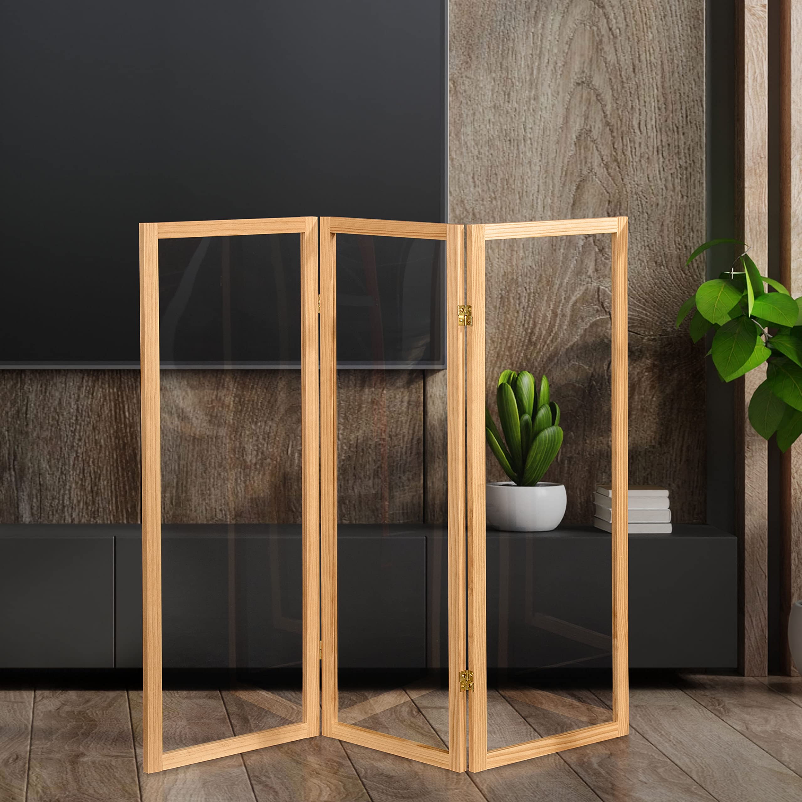 4 ft. Short Clear Plastic Partition - 3 Panel Room Divider for Office, Restaurant & Home Privacy - Shatterproof Acrylic Screen with Sturdy Base