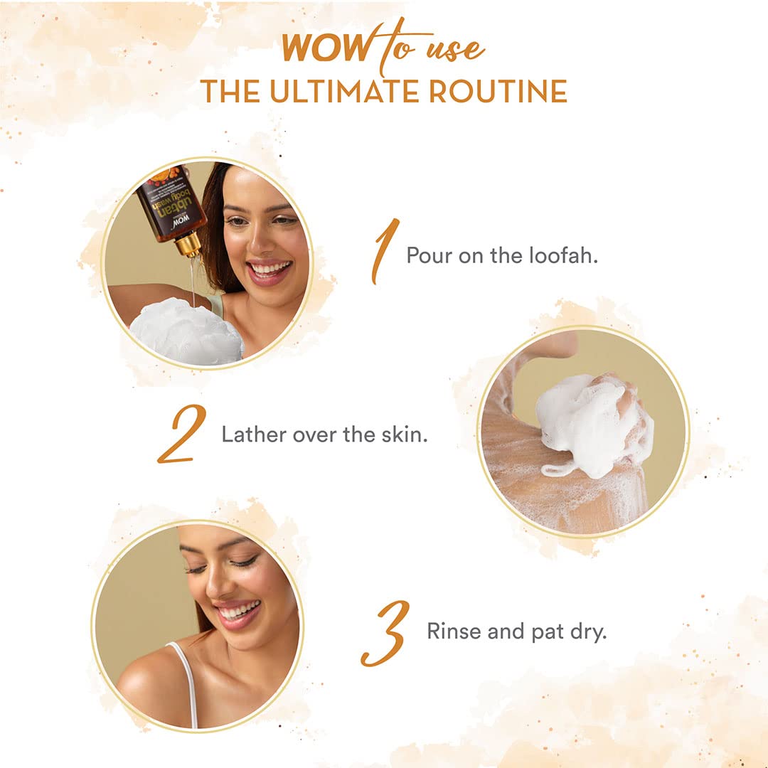WOW Skin Science Ubtan Body Wash with Chickpea Flour, Almond Extract, Saffron & Turmeric - Natural De-Tan & Brightening Body Cleanser - Sulfate-Free, Paraben-Free, Silicone-Free - 250ml for Glowing Skin - Perfect for Daily Use & Post-Sun Care