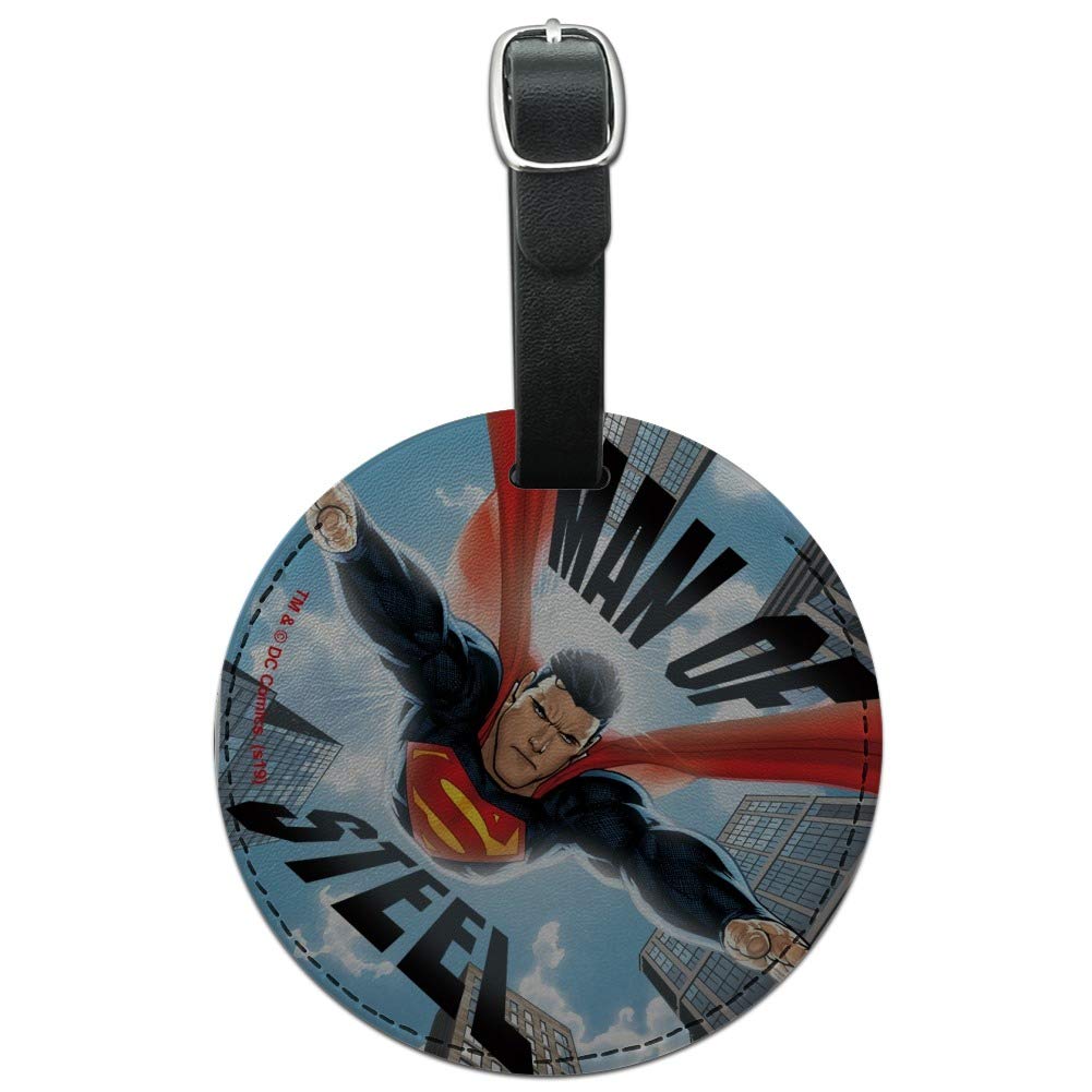 Superman Man of Steel Leather Luggage Tag - Round Carry-On ID Tag for Suitcases & Travel Bags - Perfect for Airports, Business Trips & Vacation Travel Accessories