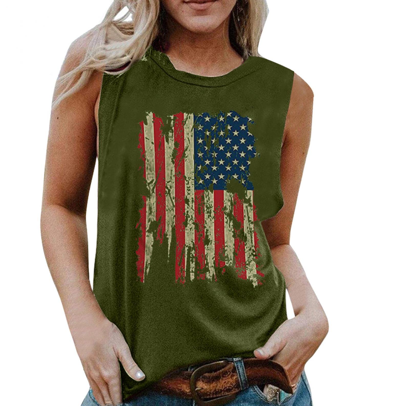 Women's American Flag Tank Tops & Camo Tees - Patriotic 4th of July Summer Tops, Loose Fit Blouses for Women | Perfect for BBQ Parties, Beach Outings and Independence Day Celebrations