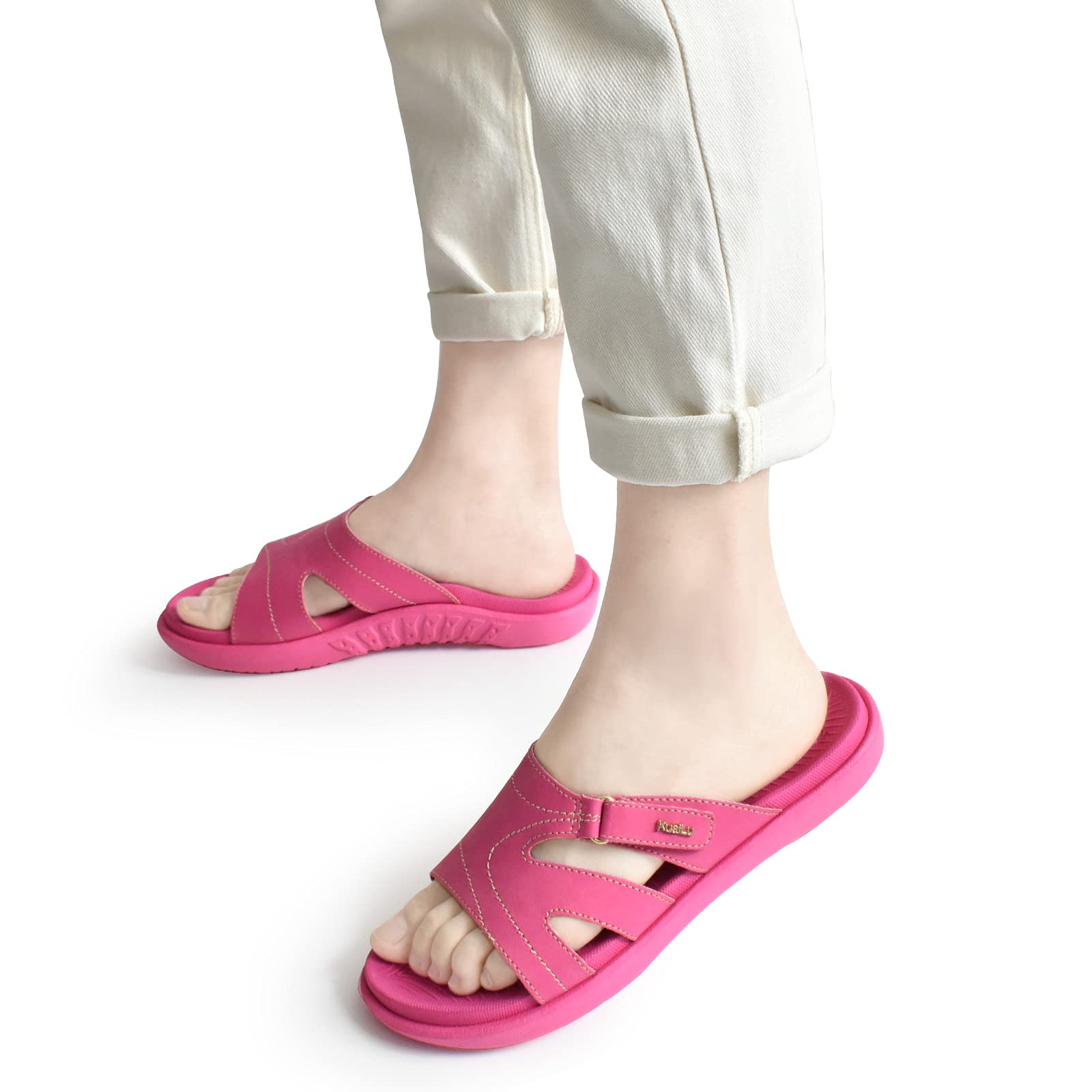 KuaiLu Women's Orthotic Slides - Lightweight Athletic Sandals with Arch Support for Plantar Fasciitis - Comfortable Yoga Mat Slippers for Home, Gym & Outdoor Walking