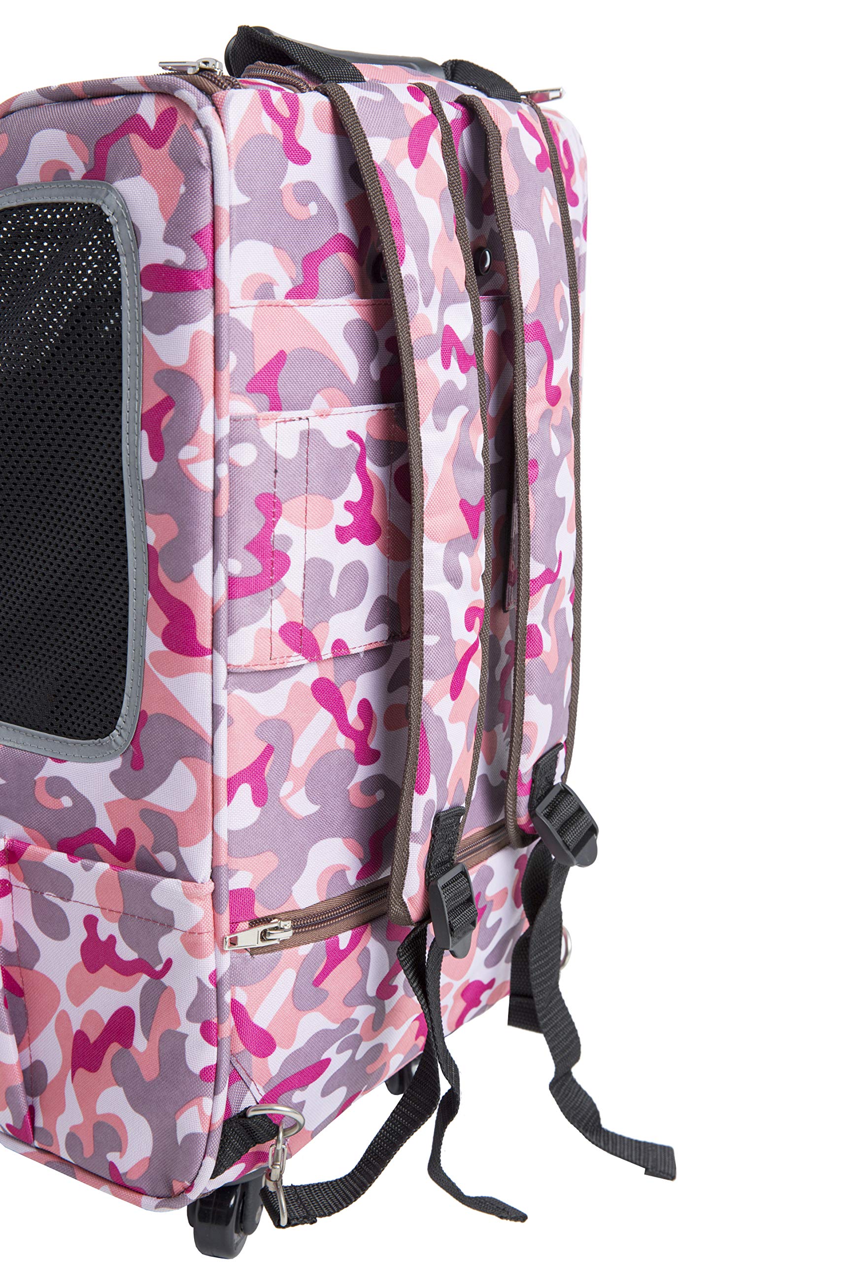Petique Pink Camo 5-in-1 Complete Travel System with Pet Carrier & Stroller for Small Dogs & Cats | Portable for Car, Airplane & Outdoor Adventures
