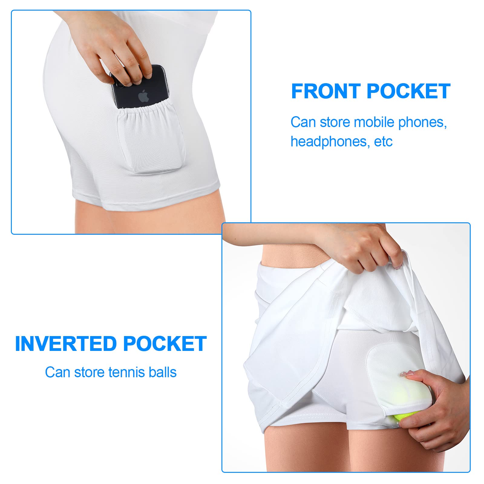 2 Pack Women's Tennis Under Shorts with Ball Pockets - Yoga Workout Shorts for Women - Moisture Wicking & Tummy Control - Black & White - Perfect for Tennis, Yoga, Gym & Running