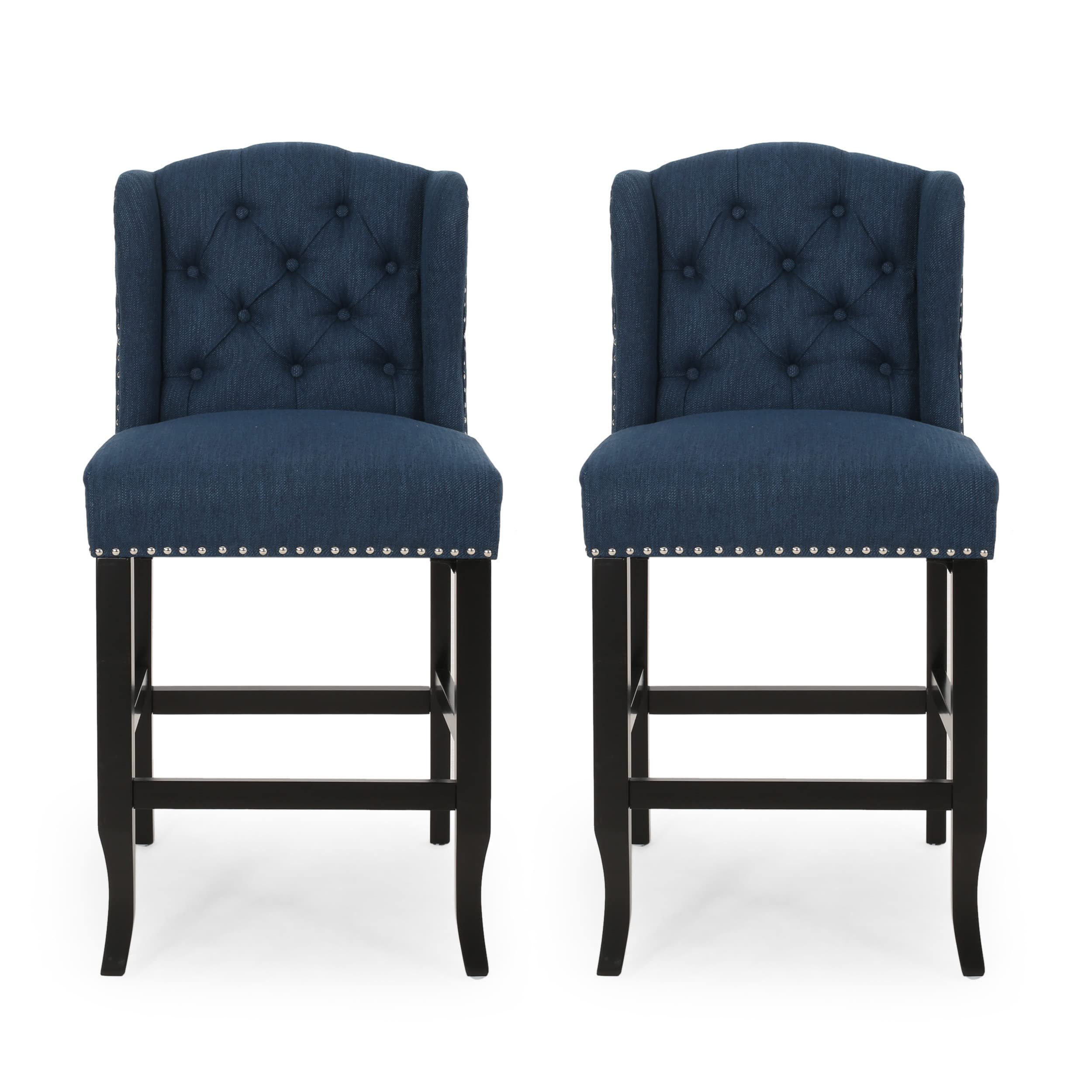 GDFStudio Navy Blue & Dark Brown Counter Stool - 24
