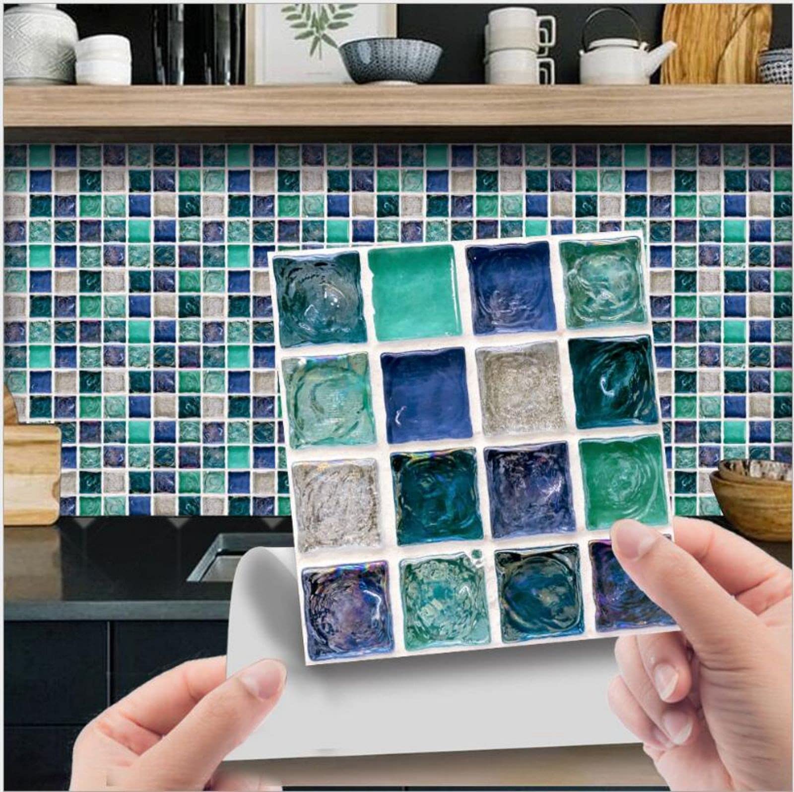 10PC 3D Crystal Mosaic Tile Stickers - Waterproof Self-Adhesive Wall Decals for Kitchen Backsplash, Bathroom Decor - Removable DIY Home Wall Art (15x15CM) - Perfect for Home Renovation & Interior Design Projects