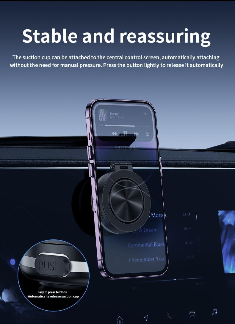 360° Rotatable Electric Vacuum Magnetic Car Phone Mount Holder - Strong Suction Cup & Foldable Design for iPhone, Samsung, GPS - Perfect for Driving, Navigation, Rideshare & Road Trips (Silver)