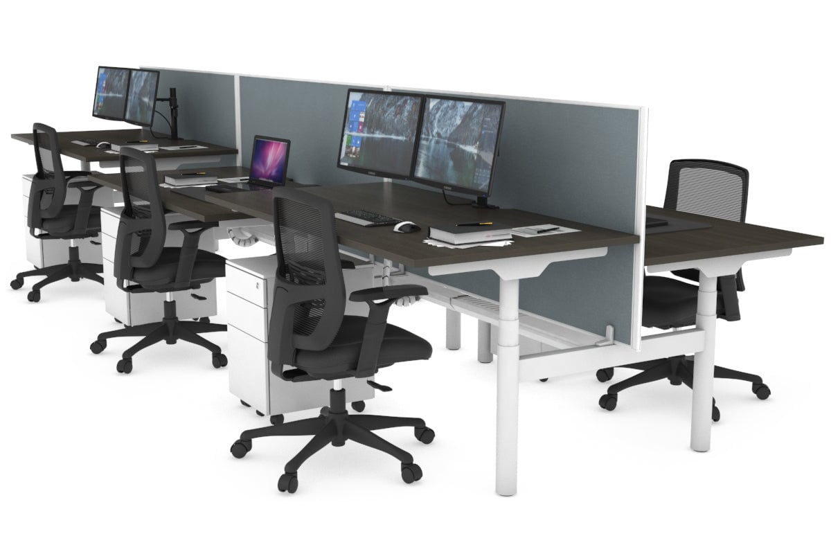 Flexi Premium Height Adjustable 6-Person Office Workbench - White Frame [1200L x 800W with Cable Management] - Ideal for Collaborative Workspaces, Home Offices & Coworking Environments