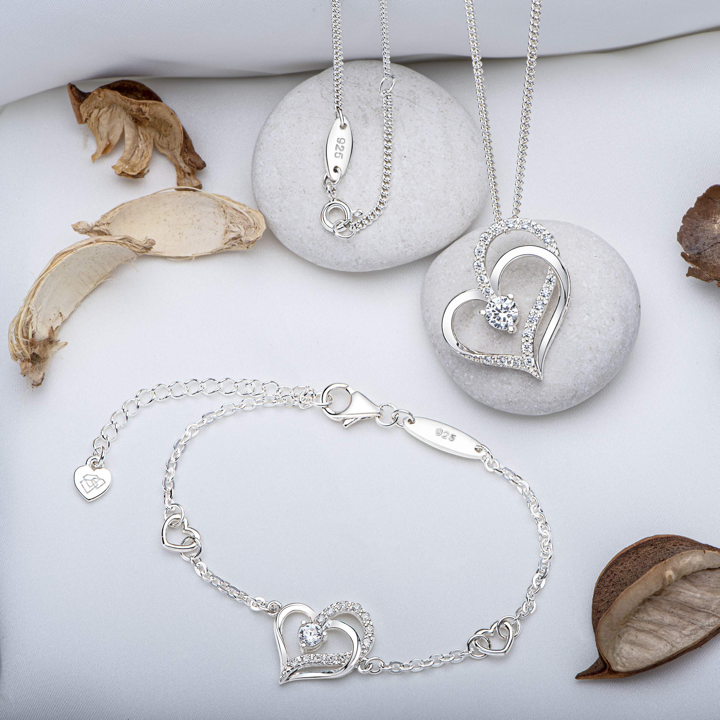 Sterling Silver Heart Necklace for Women & Girls - Sparkling Eternity Love Charm Bracelet - Valentine's Day, Birthday Gift for Her - Perfect for Anniversaries, Date Nights & Special Occasions