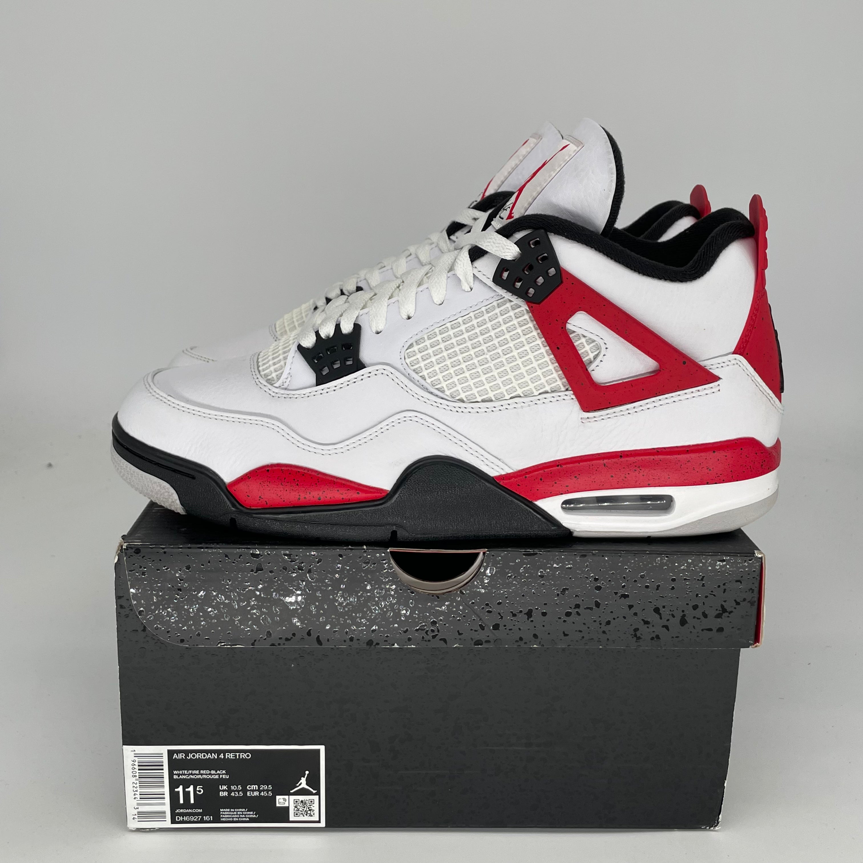 AIR JORDAN 4 Retro Red Cement Men's Basketball Shoes Size 11.5 - Authentic DH6927-161 Sneakers for Casual Wear & Street Style