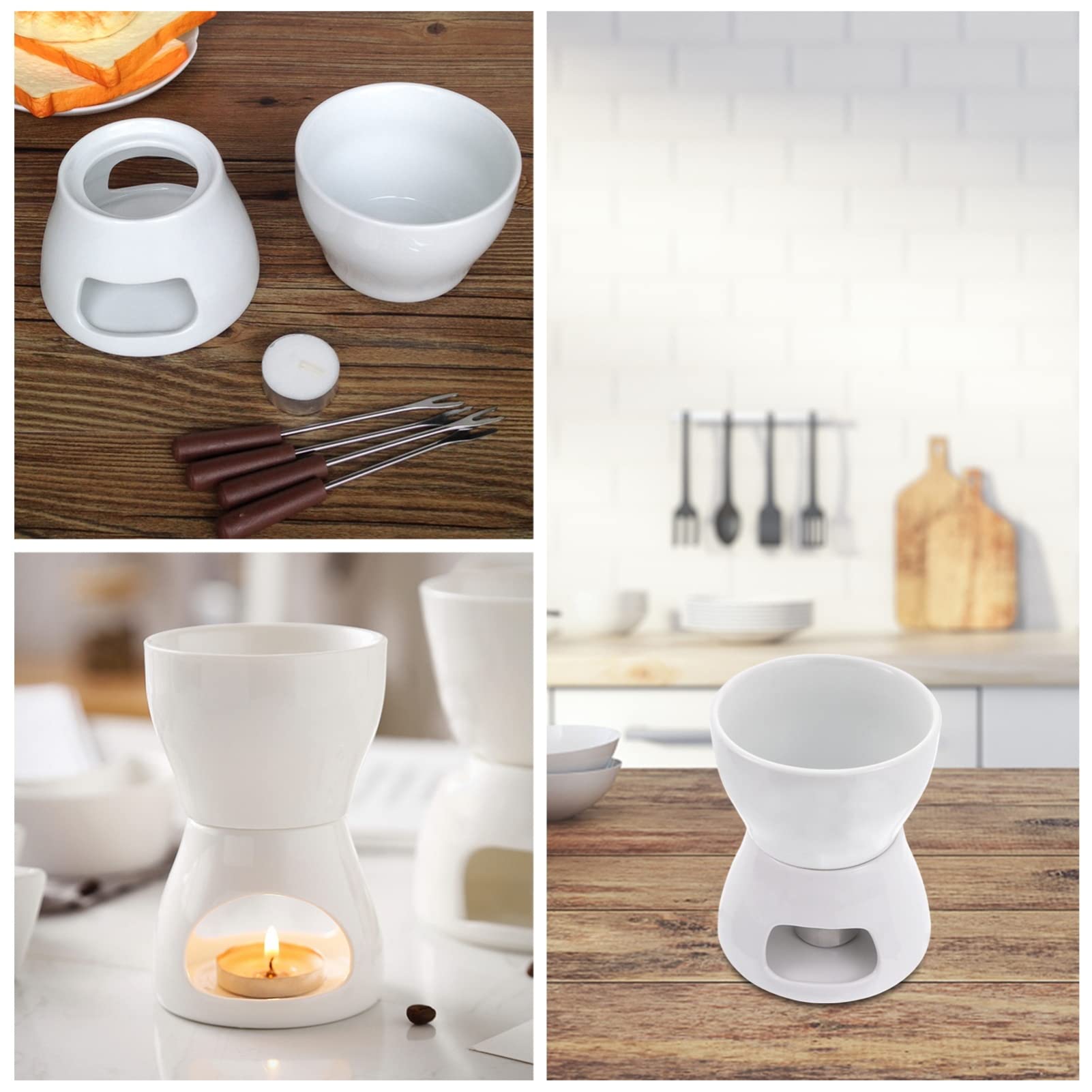 Chocolate Fondue Pot Set - Ceramic Melting Bowl with Stove for Cheese, Butter & Chocolate - Perfect for Home Kitchen, Parties & Romantic Dinners