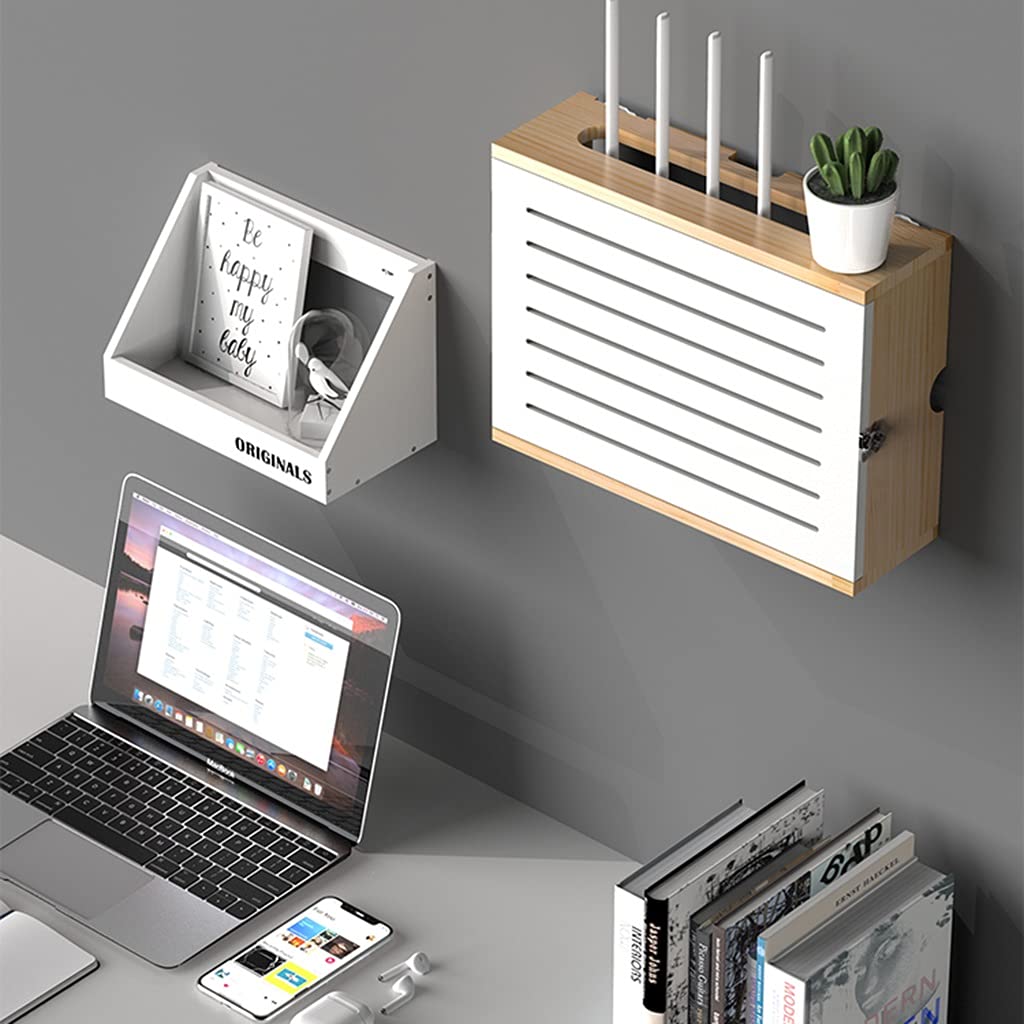 Wireless Router Shelf - Wall Mounted WiFi Router Organizer with Storage for Living Room, Set Top Box, Decorative Storage - Easy to Install for Home & Office Network Setup