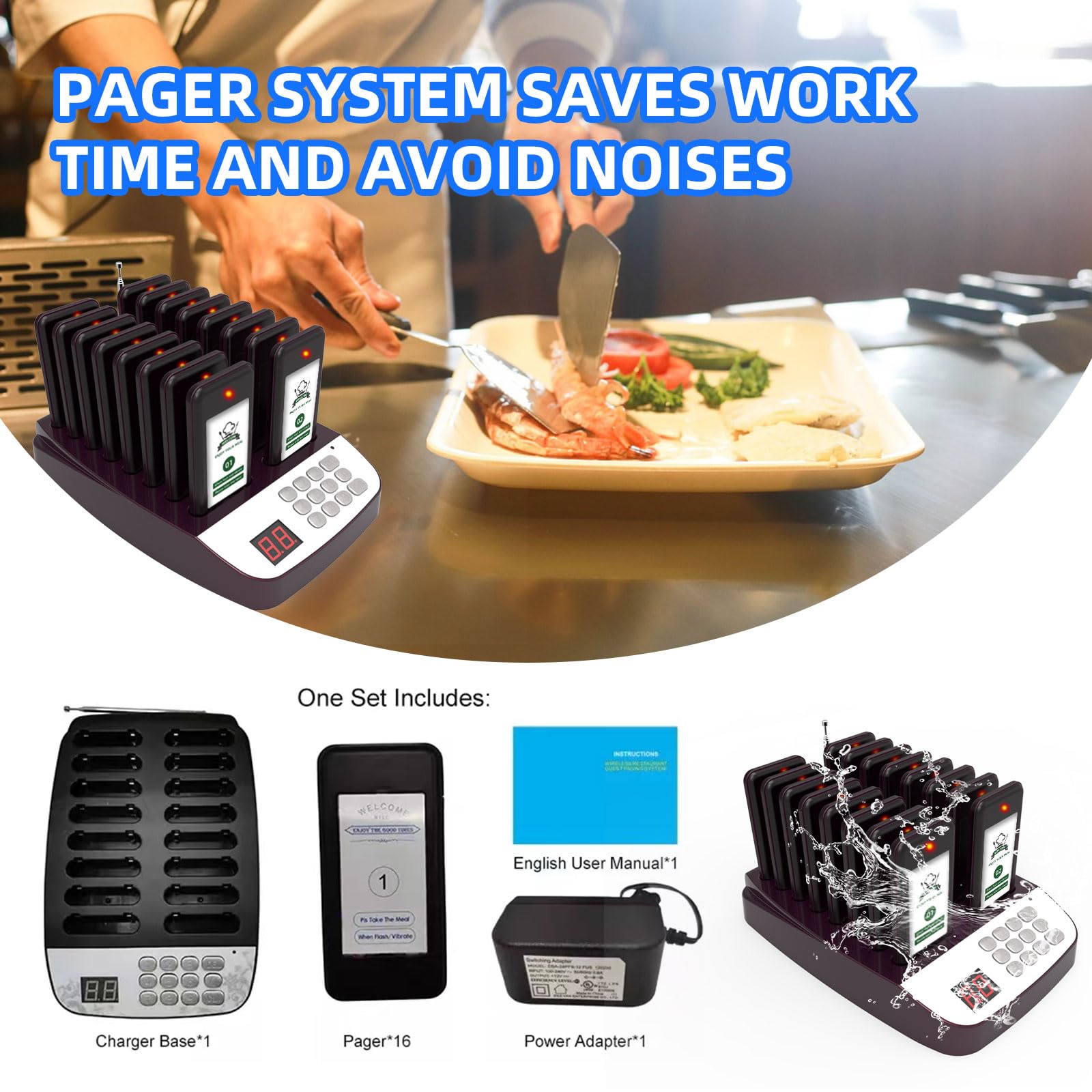 Restaurant Pager System - 16 Wireless Pagers with 1600ft Range for Food Service, Food Trucks & Social Distancing | Durable Order Buzzers for Efficient Restaurant Calling & Customer Notification