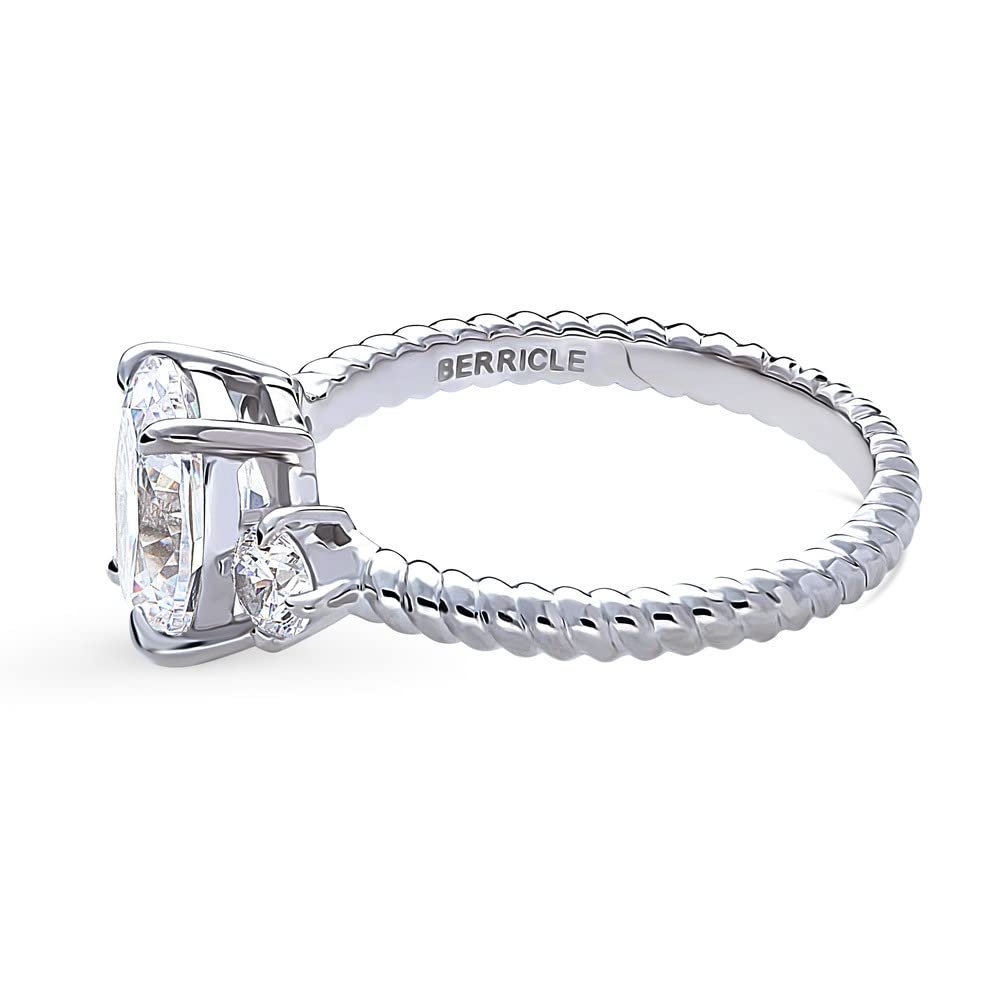BERRICLE Sterling Silver 3-Stone Oval Cut Cubic Zirconia Engagement Ring for Women - 1.8 Carat CZ Wedding Band, Rhodium Plated Size 4-10 - Perfect for Proposals, Anniversaries & Special Occasions