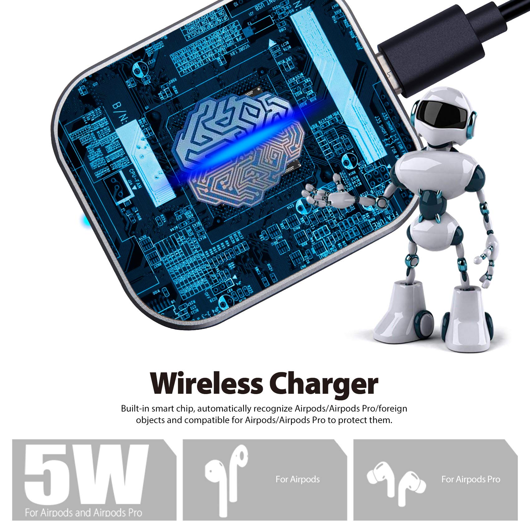 Wireless Charger for AirPods Pro 2nd Gen / AirPods 4 (ANC) / AirPods 3 / AirPods 2 - Fast Charging Station with LED Indicator (Silver & White) - Perfect for Home, Office & Travel Accessories