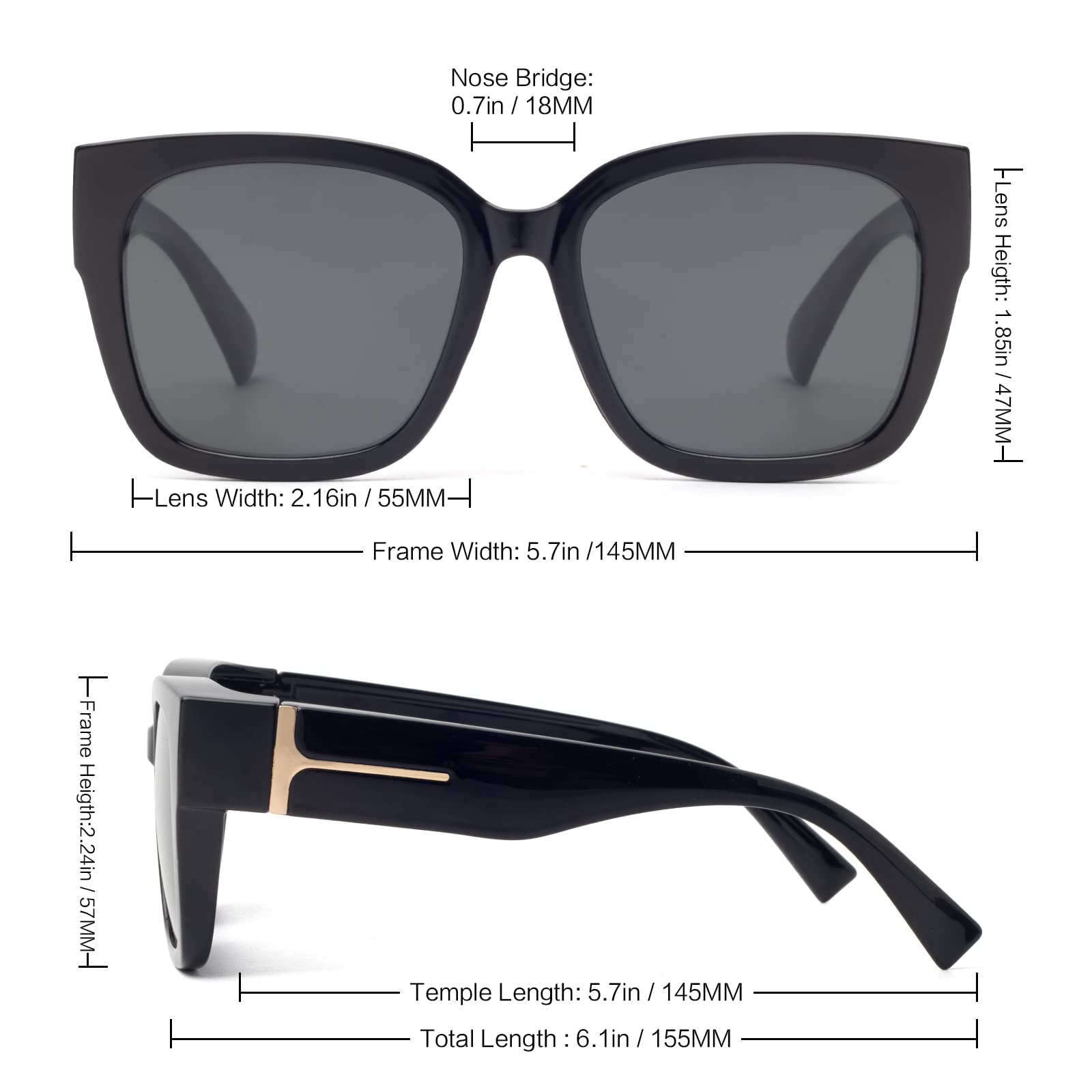 Polarized Square Sunglasses for Women - UV Protection, Lightweight & Fit Over Glasses - Perfect for Driving, Beach & Outdoor Activities