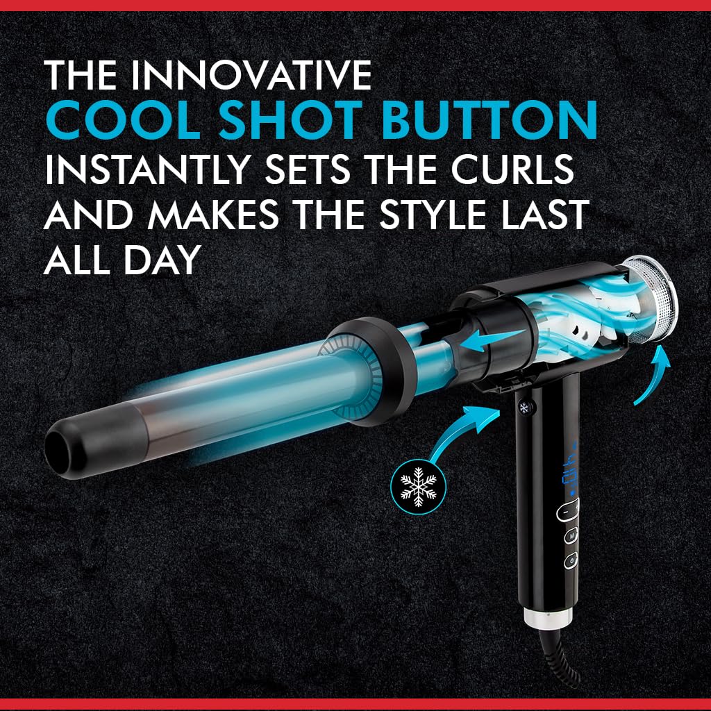 CHI Lava Curl Shot Hair Curling Wand - Voluminous Shiny Long-Lasting Curls with Lower Temperature - Ergonomic Comfortable Design for Easy Styling at Home or Salon