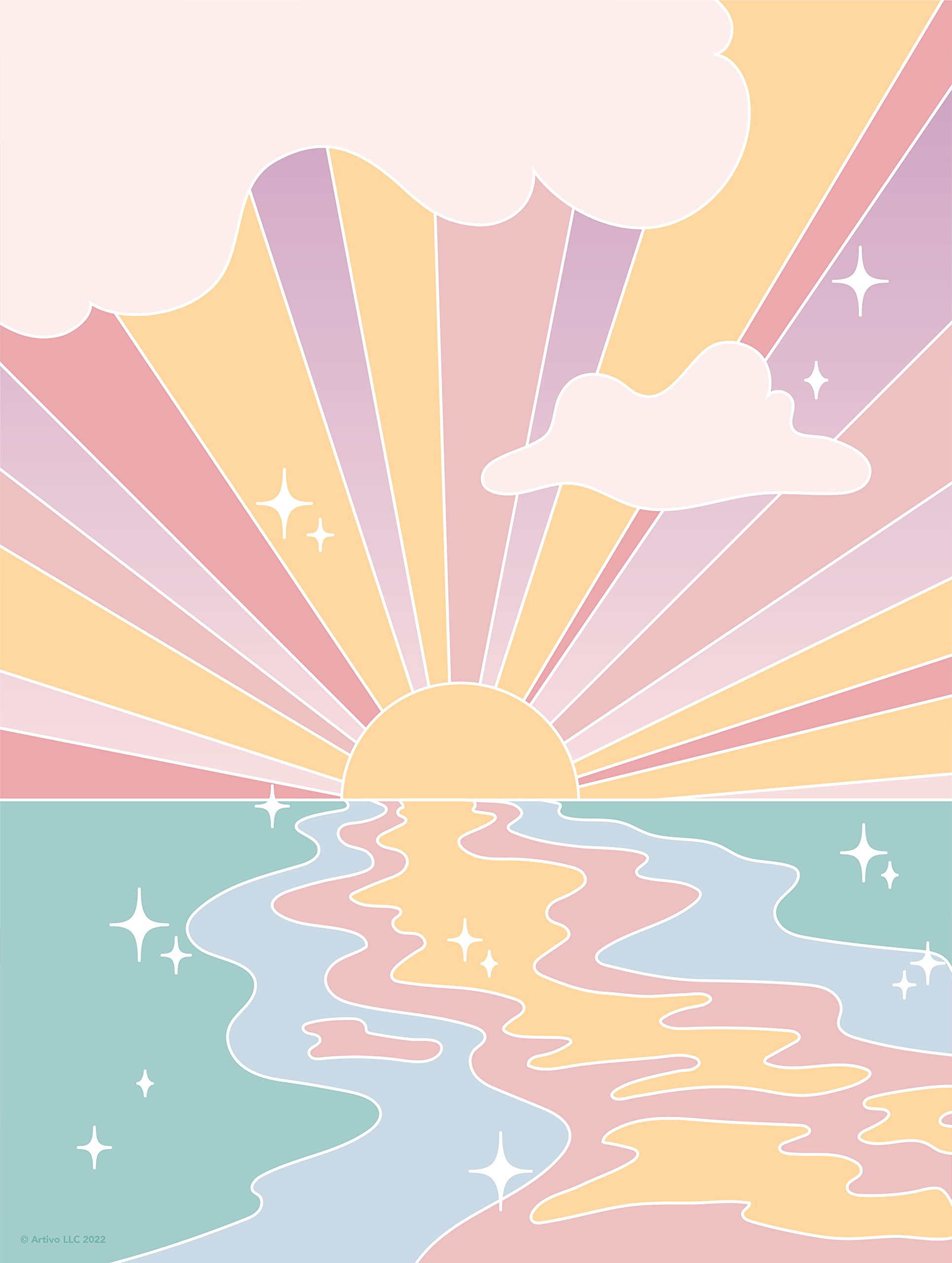 Pastel Sunset Poster - Vintage Beach Wall Art for Bedroom & Living Room Decor - 12x16 Inch Retro Aesthetic Print - Perfect for Boho, Coastal & Teen Girl Room Decor Ideas