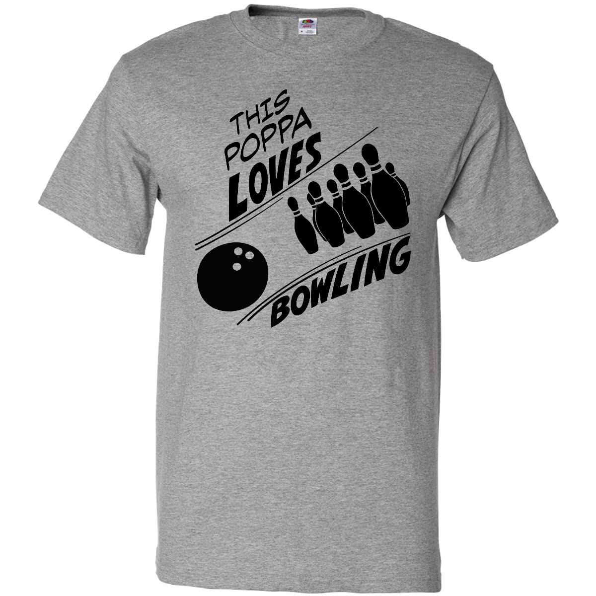 Inktastic 'This Poppa Loves Bowling' Graphic T-Shirt with Pins & Ball Design - Perfect for Bowling Enthusiasts & Father's Day Gifts
