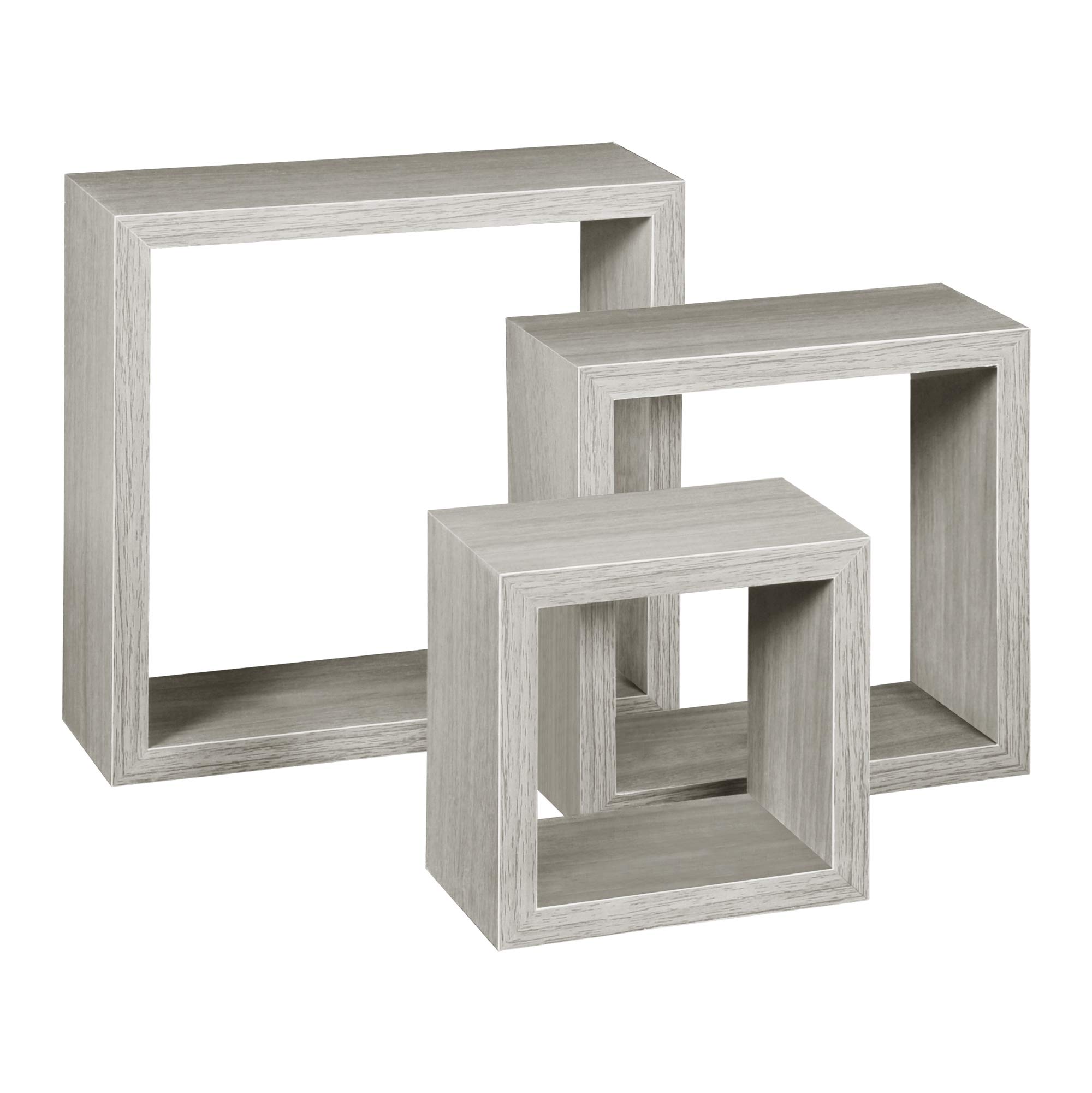 Niche Soho 3 Piece Wall Shelf Set - Rustic Weathered Grey Floating Shelves for Living Room, Bedroom & Bathroom Storage Decor