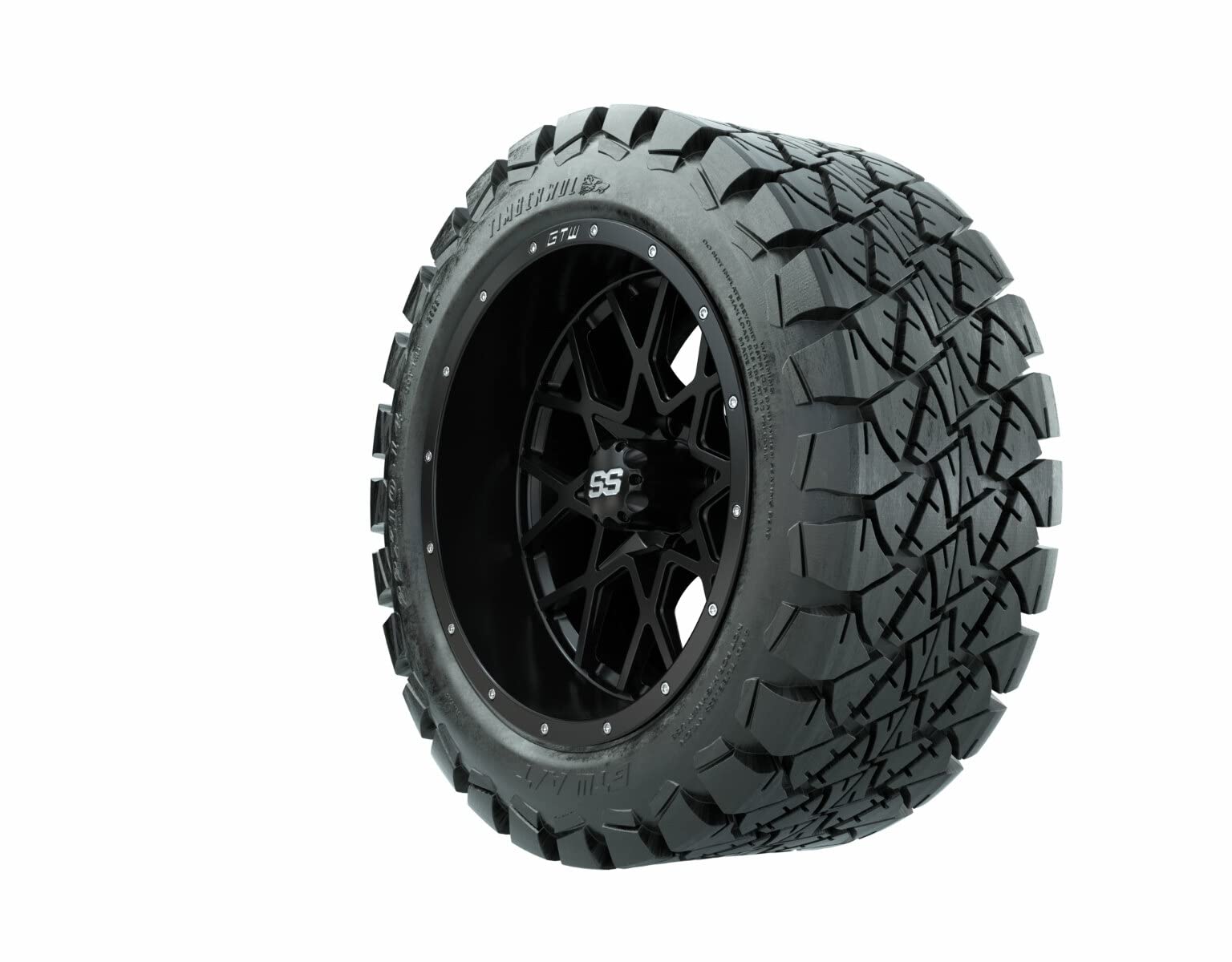 GTW 14 Inch Golf Cart Wheels & Tires Combo Set of 4 - Matte Black Vortex Wheels with 22x10-14 Timberwolf All Terrain Tires | Premium Golf Cart Accessories for Off-Road & Course Performance