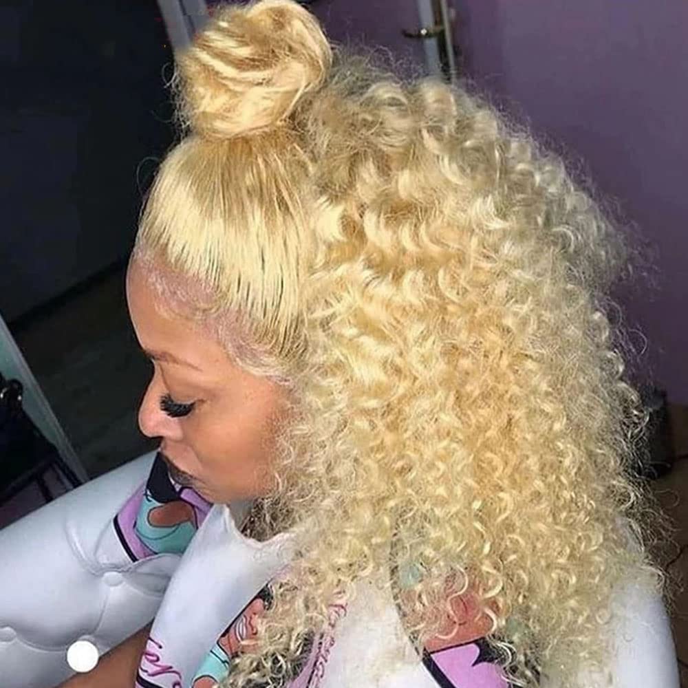 13x4 Blonde Lace Front Wigs Human Hair - Kinky Curly 13x6 HD 613 Lace Frontal Wig with Pre-Plucked Baby Hair - Natural Looking 613 Lace Closure Wig for Women (24 Inch, 13x6 Lace Front, 180 Density) - Perfect for Daily Wear, Parties & Special Occasions