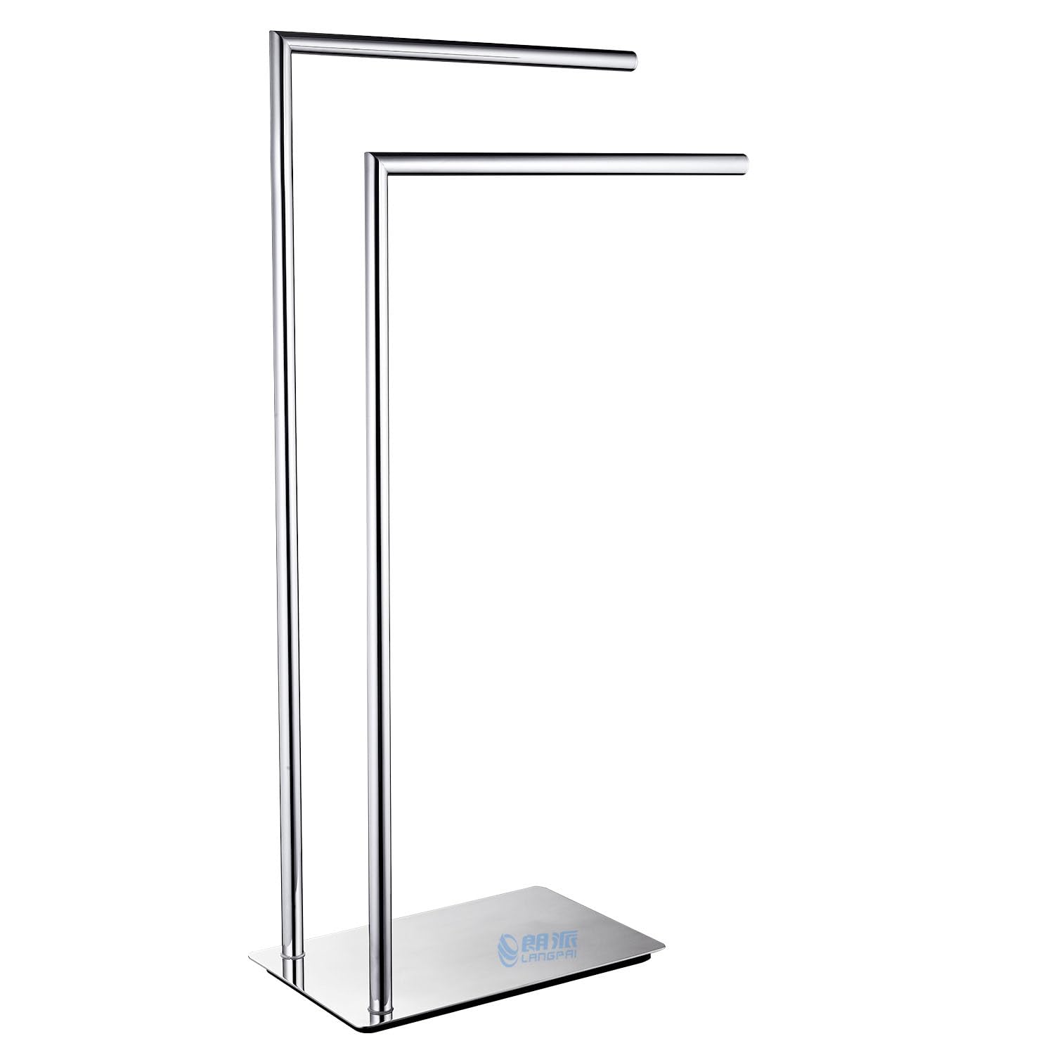 Freestanding Double Towel Rack - Rustproof Bathroom Towel Holder Stand with Brass Chrome Finish - Perfect for Bathroom, Spa, and Laundry Room Organization