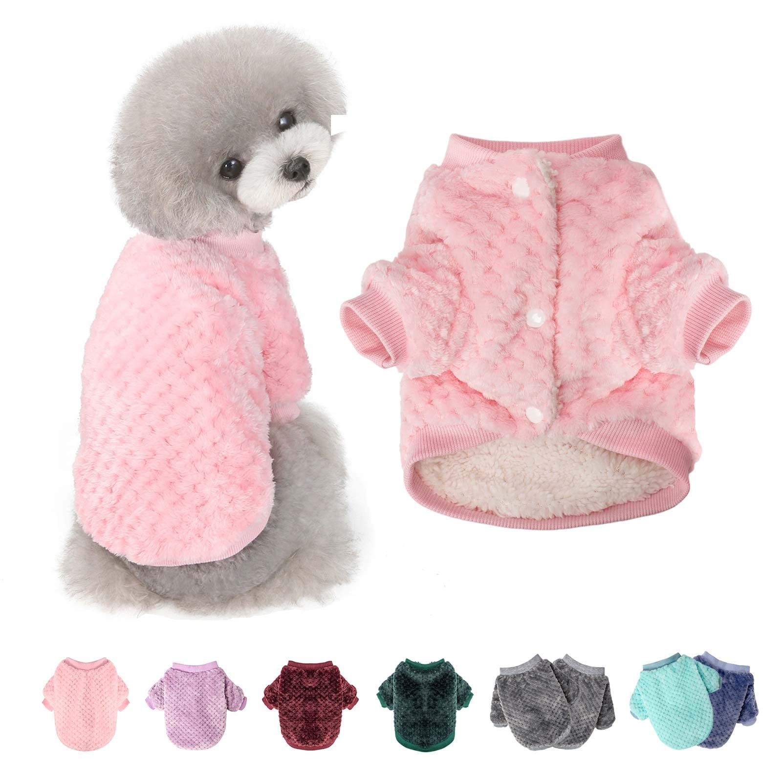 Warm Soft Flannel Dog Sweater & Coat for Small Medium Dogs or Cats - Cozy Winter Pet Jacket for Puppies, Boys & Girls - Christmas Cold Weather Vest (Small, Pink) - Perfect for Outdoor Walks & Holiday Photos