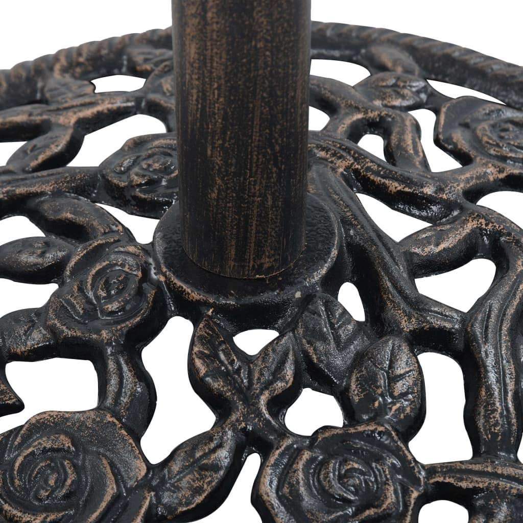 FAMIROSA Heavy Duty Cast Iron Bronze Garden Parasol Base - 26.5 lbs Umbrella Stand with Floral Design for Outdoor Patio, Deck & Garden Decor (18.9