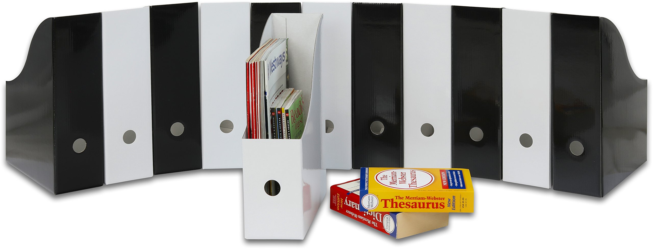 Simple Houseware Magazine File Holder Organizer Box - 12 Pack Black & White Storage Solution for Office, Home, or Classroom Organization