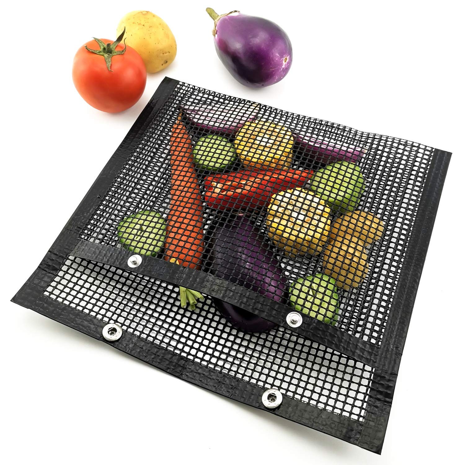 GUCUJI BBQ Mesh Grill Bags - Heat Resistant & Non Stick Reusable Grilling Bags (2 Pack) - Easy to Clean for Charcoal, Gas, Electric Grills & Smokers - Perfect for Backyard Cookouts, Camping & Outdoor Barbecues