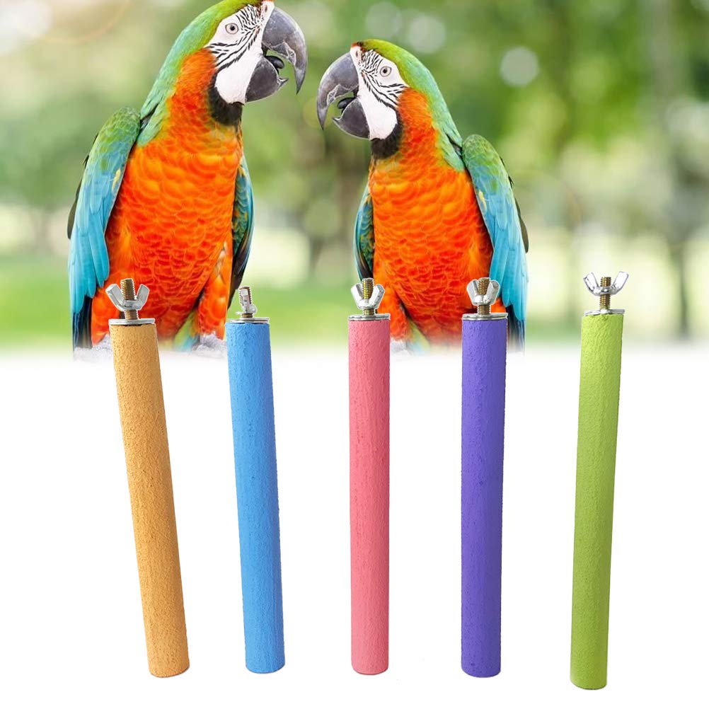 5pcs Natural Sand Perch Stand for Parrots - Bird Claw Grinding Rods, Chew Toys & Play Gym - Perfect for Cage Climbing, Beak Trimming & Foot Health (Ideal for Cockatiels, Macaws, Lovebirds)