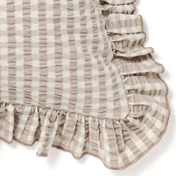 Frill Check Cushion Cover 18x18 Inches Beige - Decorative Square Pillow Case for Sofa, Bed, Chair, Home Decor