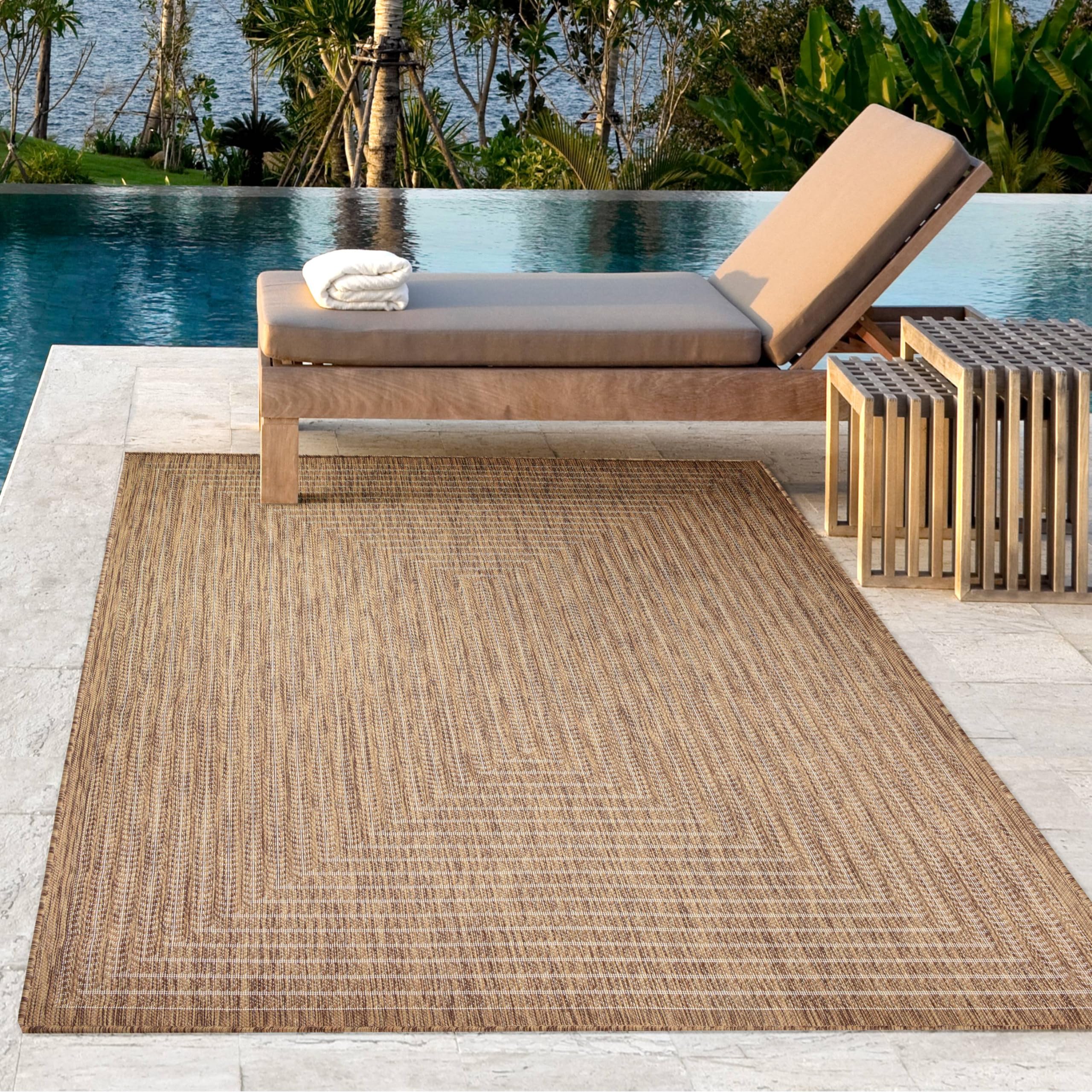 Adiva Rugs Indoor Outdoor Area Rug - Weatherproof, Stain & Water Resistant, Easy to Clean - Perfect for Dining Room, Backyard, Deck, Patio - Wooden Design (7'10