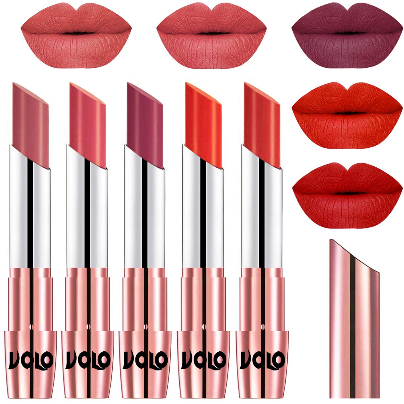 VOLO Matte Lipstick Set - Light, Dark Peach, Rose Pink, Coral & Orange Shades | Long Lasting, Cruelty-Free Lip Makeup for Everyday Wear & Special Occasions