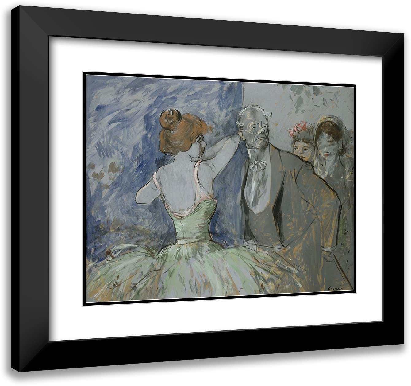 ArtDirect Jean-Louis Forain 24x19 Black Modern Framed Museum Art Print - 'In the Wings' Double Matted Wall Decor for Living Room, Office & Gallery Display