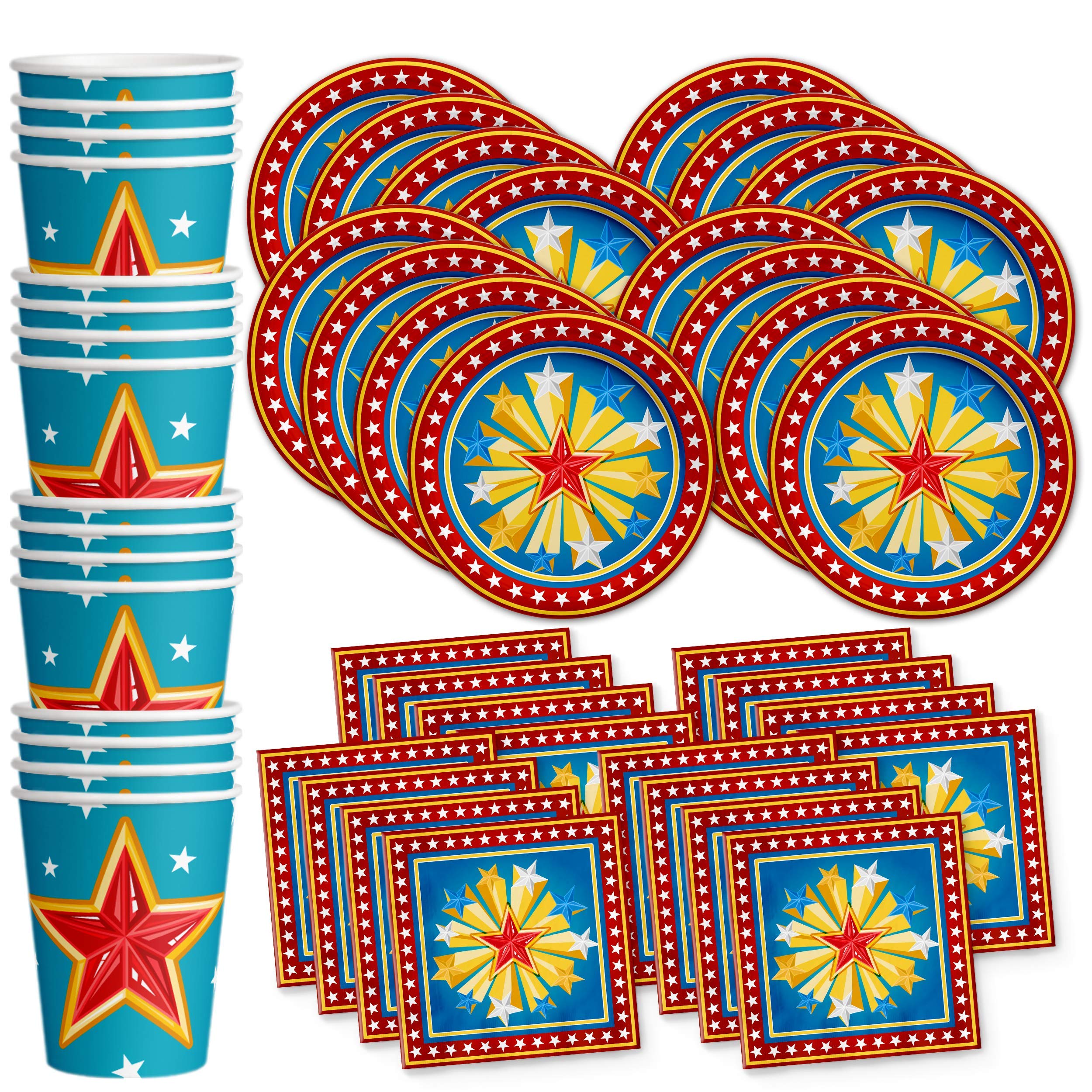 Mighty Woman Superhero Birthday Party Supplies Set - 16-Piece Tableware Kit with Plates, Napkins & Cups for Girls' Superhero Themed Party | Perfect for Kids' Birthday Celebrations & Decorations