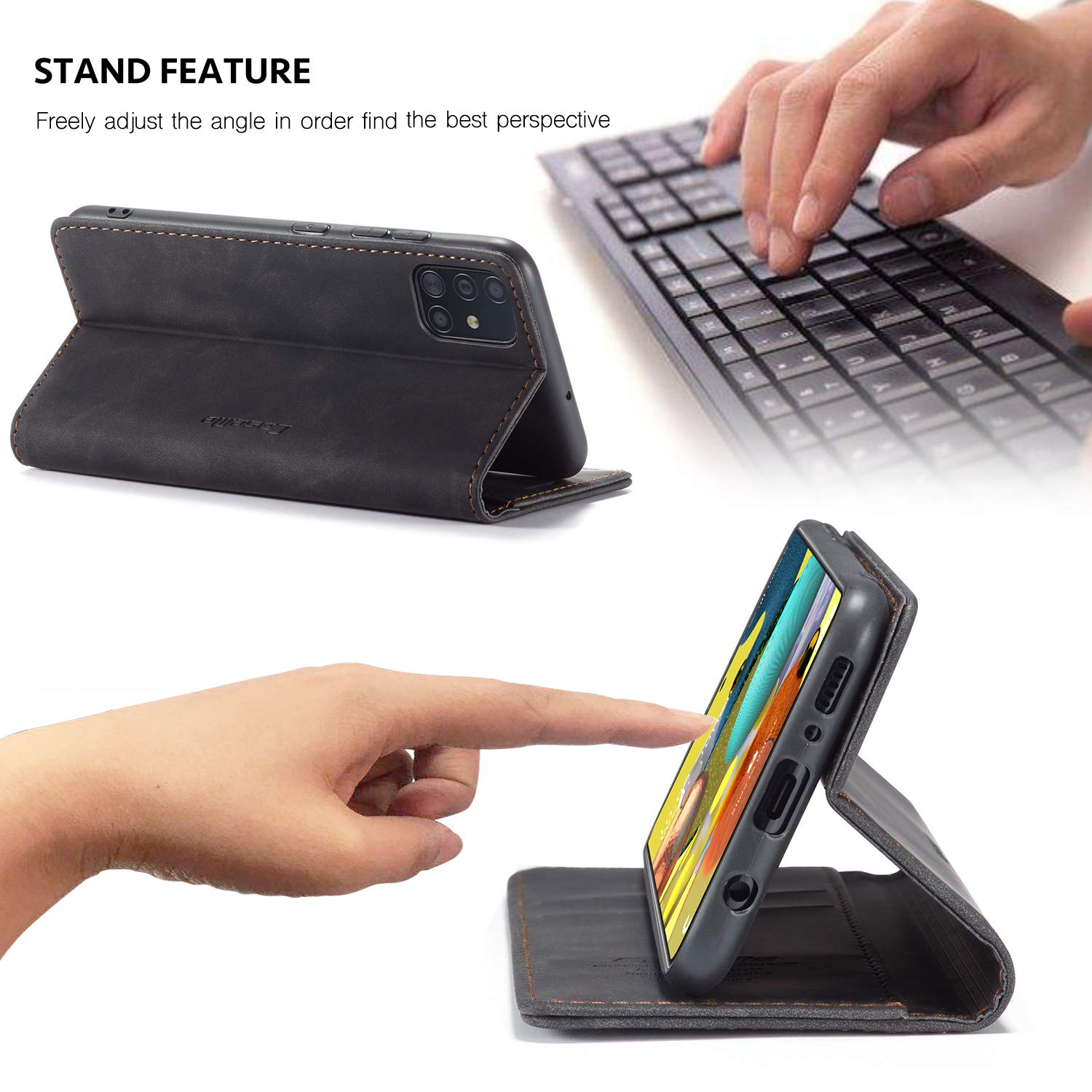 Samsung Galaxy A51 5G Leather Wallet Case with Card Holder & Kickstand - Magnetic Flip Cover for 6.5 Inch Phone (Black) | Perfect for Work, Travel & Daily Protection