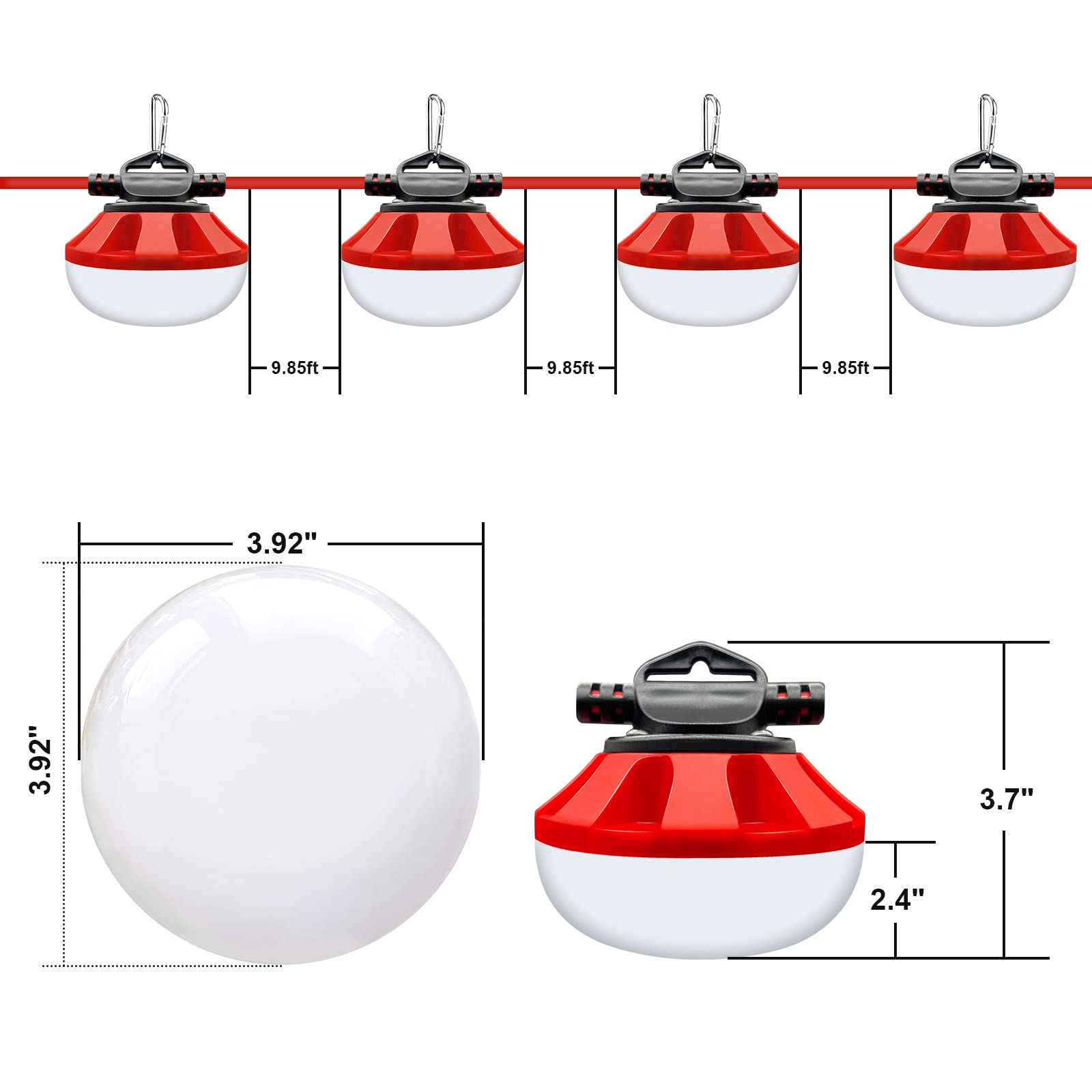 50FT LED Construction String Lights - 50W 5000LM Super Bright Outdoor Work Lights with 5 Medium Base Sockets & Hook - IP65 Waterproof Shatterproof for Job Site, Warehouse, Underground - Perfect for Construction Areas, Backyard Parties, and Emergency Lighting