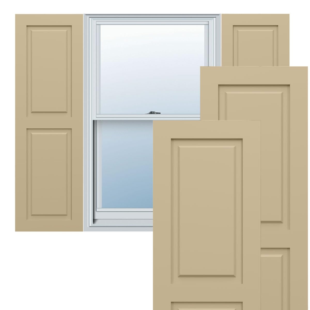 Ekena Millwork TFP101RPF15X046NT True Fit PVC Raised Panel Shutters - 15x46 Inches (Pair) Natural Twine - Durable Exterior Window Shutters for Home & Garden Decoration