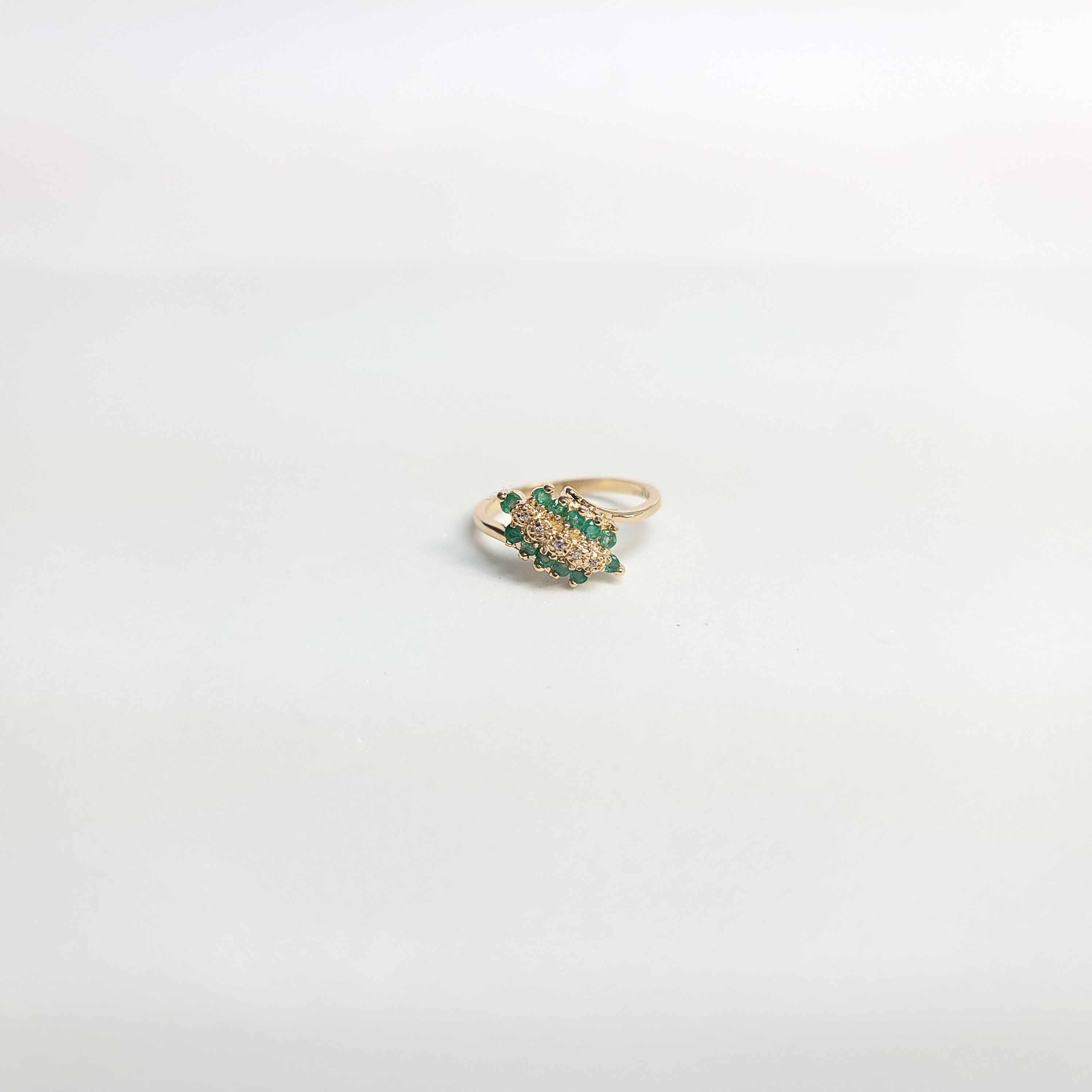 Emerald & Diamond Diagonal Row Ring .50cttw 14k Yellow Gold - Elegant Jewelry for Weddings, Anniversaries & Special Occasions
