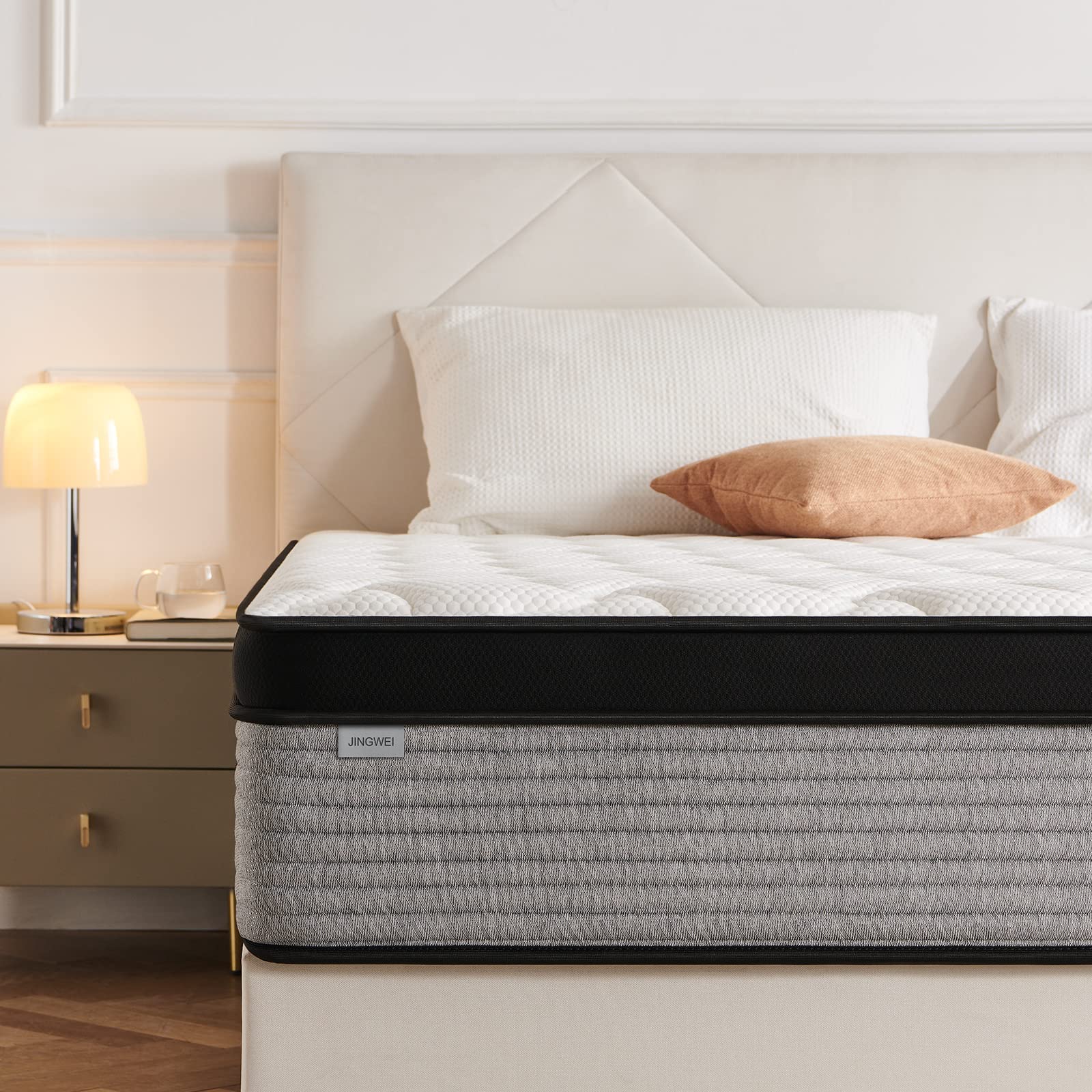 JINGWEI 10 Inch Full Size Hybrid Mattress in a Box - Individually Pocketed Coils for Motion Isolation & Cool Sleep, Medium Firm Support for Back Pain Relief - Perfect for Guest Rooms, Dorms & Small Bedrooms
