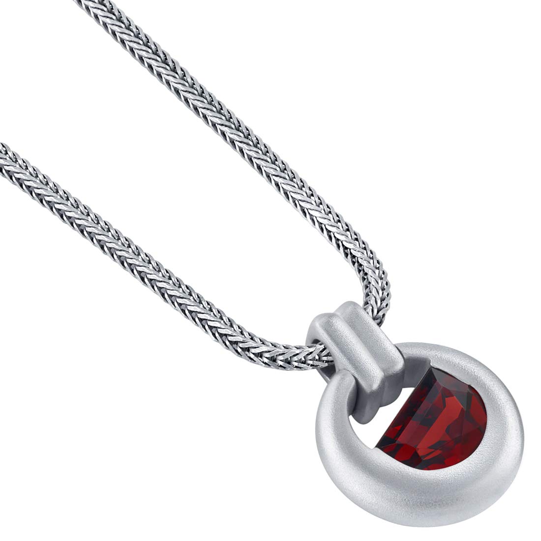 PEORA Sterling Silver Garnet Pendant Necklace for Men - 4.50 Carat Half Moon Shape with 22