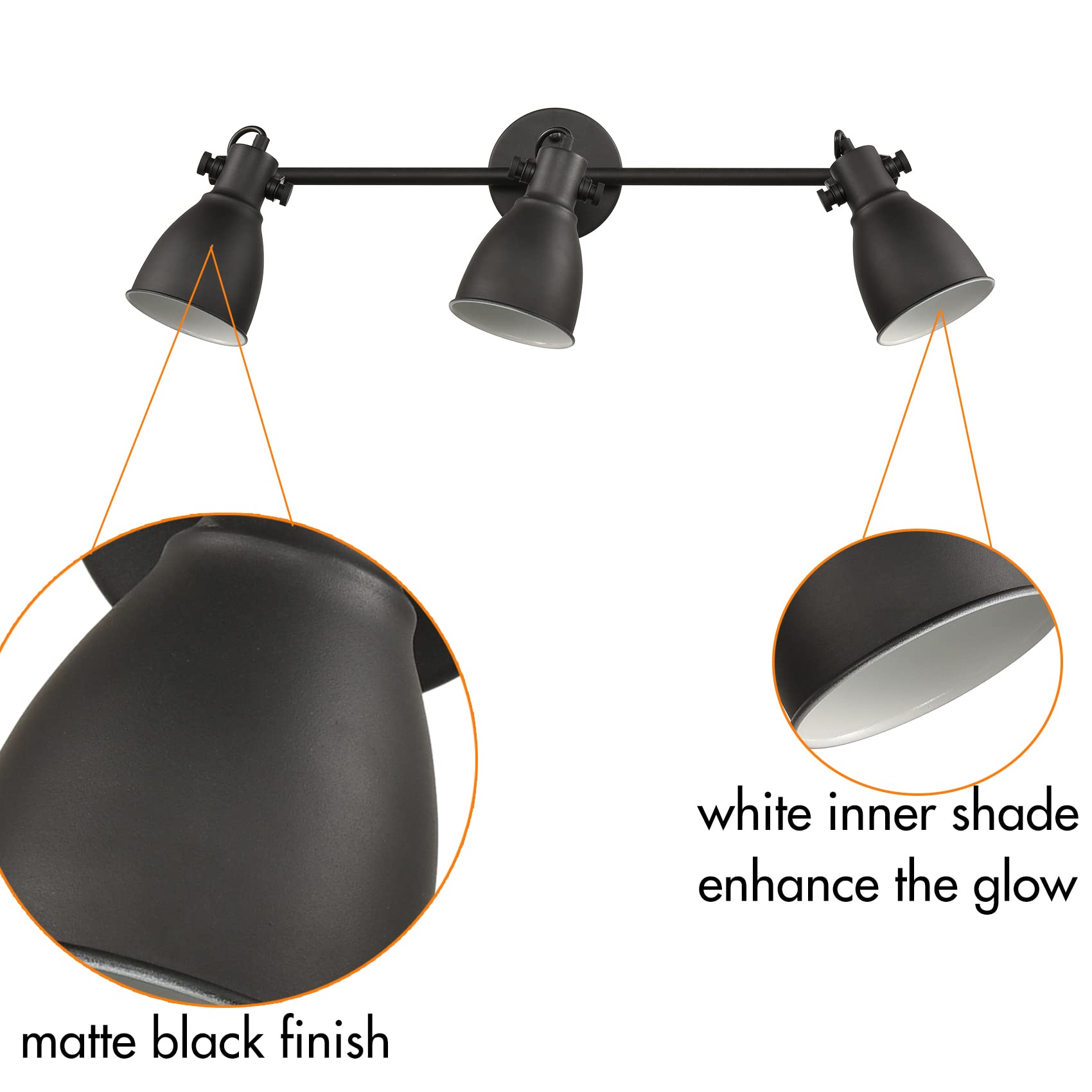 YUBOLE 3-Light Industrial Wall Sconce - Matte Black Track Lighting for Wall Mount or Ceiling - Modern Metal Wall Lighting Fixture for Living Room, Bedroom, Restaurant & Office Decor