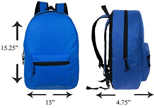 15 Classic Basic Backpacks in 6 Colors - Bulk Pack of 24 School Bags for Students, Travel & Everyday Use