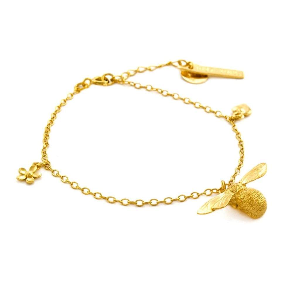 Alex Monroe Baby Bee Charm Bracelet - Dainty Gold Bee Jewelry for Women, Girls - Perfect Gift for Birthdays, Anniversaries & Everyday Wear