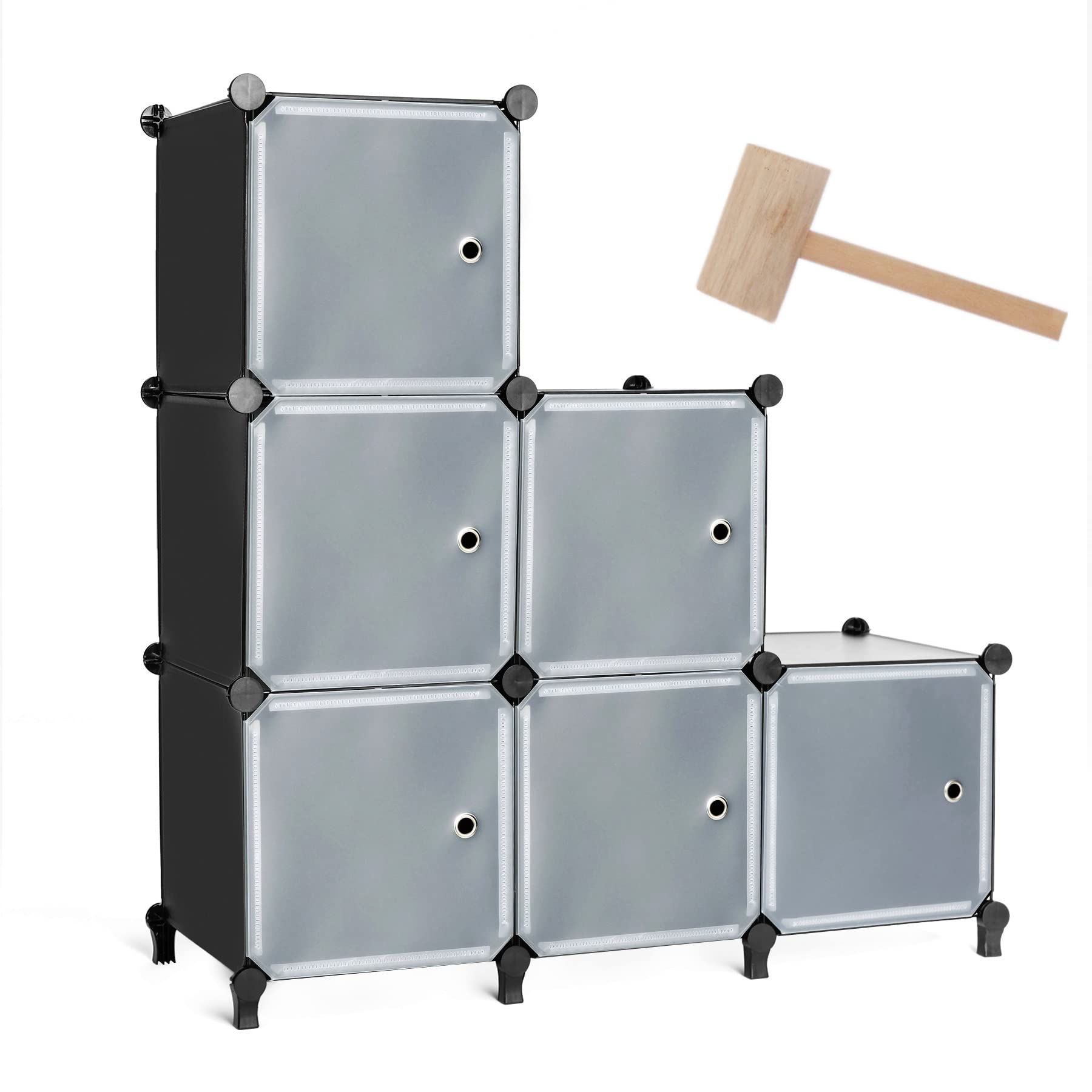 AWTATOS 6-Cube Storage Organizer with Doors - Stackable Closet Shelf for Bedroom, DIY Square Bookcase for Clothes & Books - Space Saving Plastic Shelving Unit for Home, Living Room, Office (Black) - Perfect for Small Spaces & Closet Organization