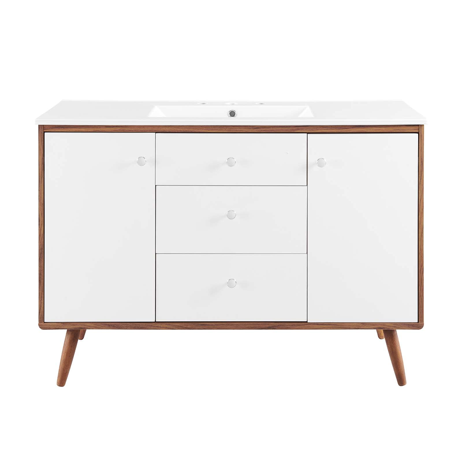 Modern Wooden Sink Vanity Cabinet - Brown Walnut & White Finish for Contemporary Bathrooms | Perfect for Hotel, Master Bedroom & Bathroom Decor