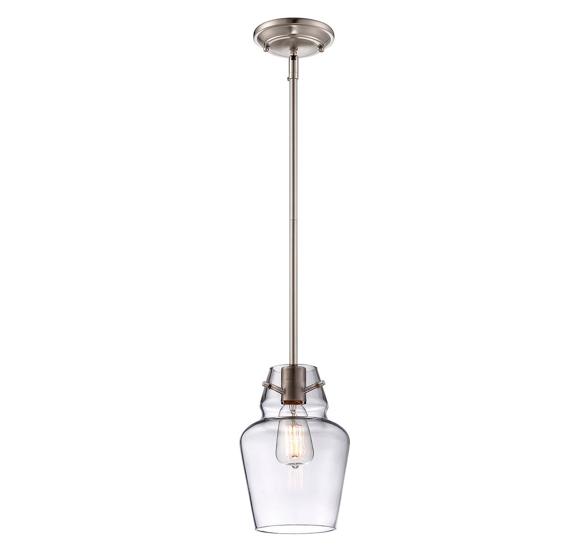 Mini Pendant Light Fixture - 5 Inch Single Bulb Chandelier with Satin Nickel Finish, 100W Incandescent Bulb - Perfect for Kitchen Island, Dining Room, or Entryway Lighting