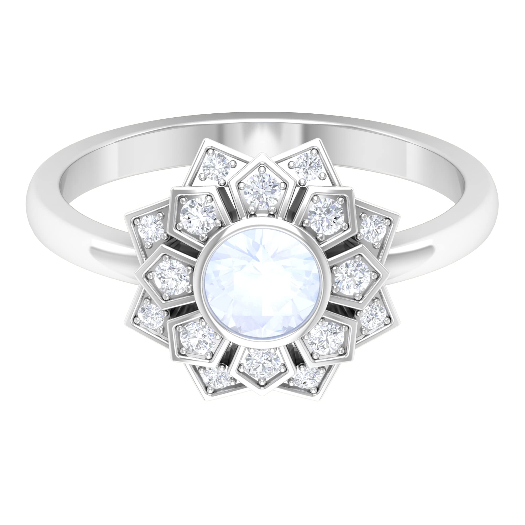 Moonstone Engagement Ring with Diamond Accents - 14K Solid Gold Floral Wedding Band for Women - Perfect for Bridal, Anniversary & Romantic Occasions