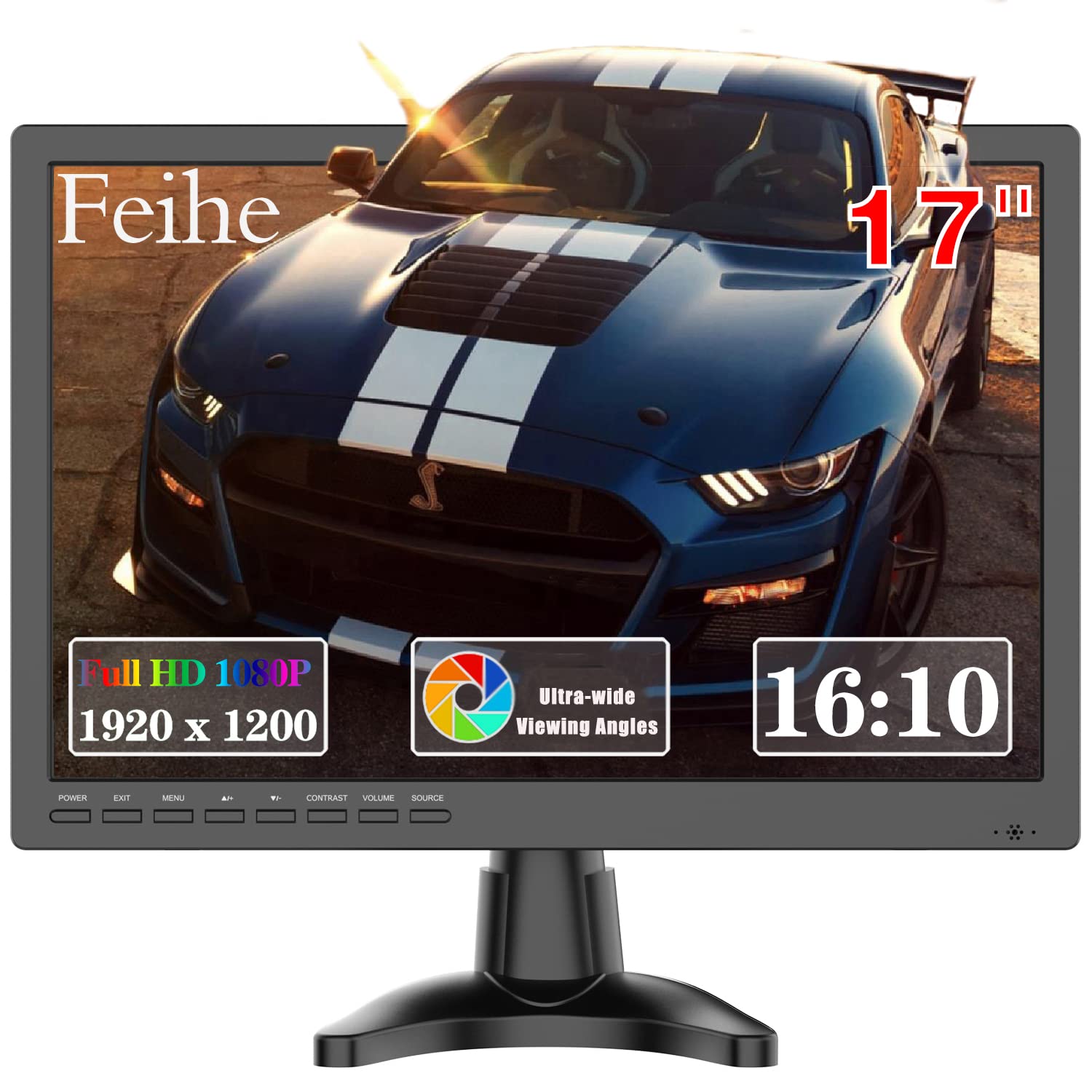 Feihe 17 Inch Full HD 1920x1200 LED Computer Monitor with HDMI VGA Ports, Built-in Speakers, 60Hz Refresh Rate, 5ms Response Time, VESA Mount Compatible - Ideal for Home Office, Gaming, and Business Use